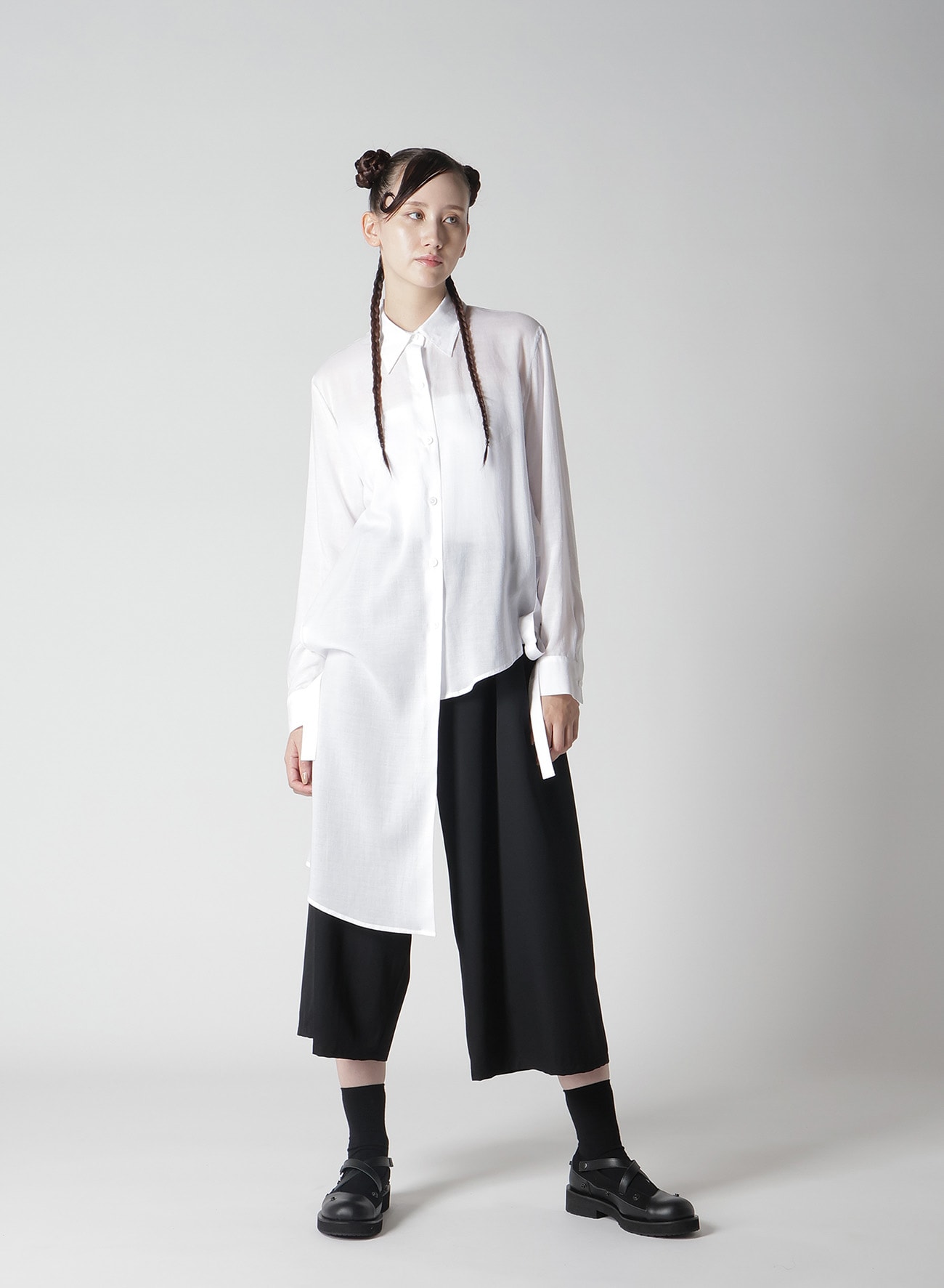 SOFT LAWN ASYMME SLIT SHIRT