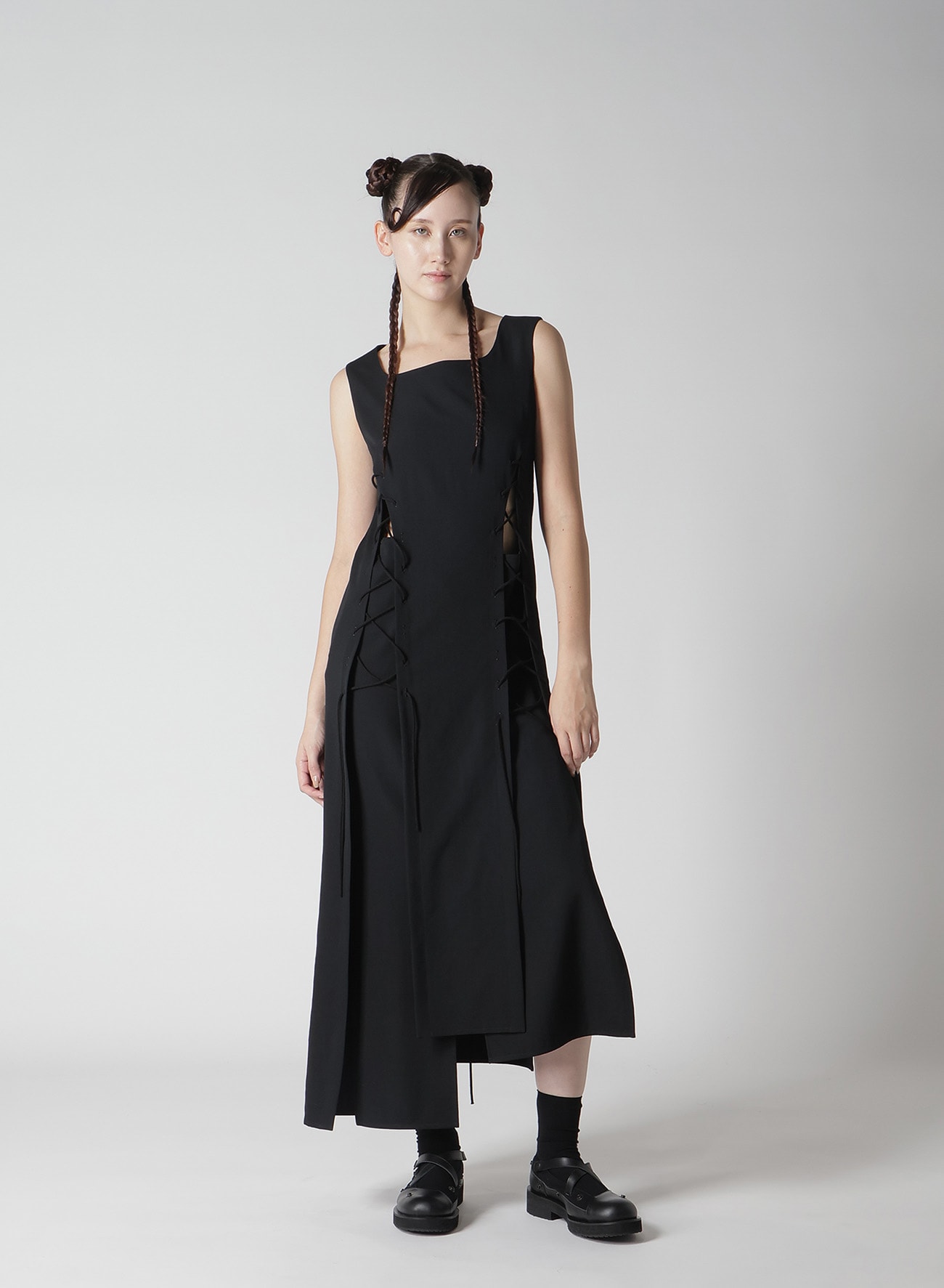 WOOL GABARDINE LACE-UP DRESS