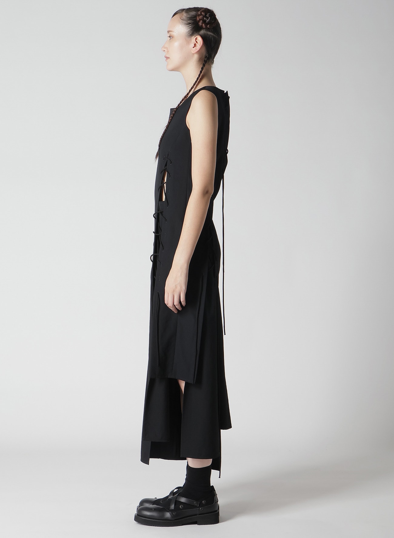 WOOL GABARDINE LACE-UP DRESS