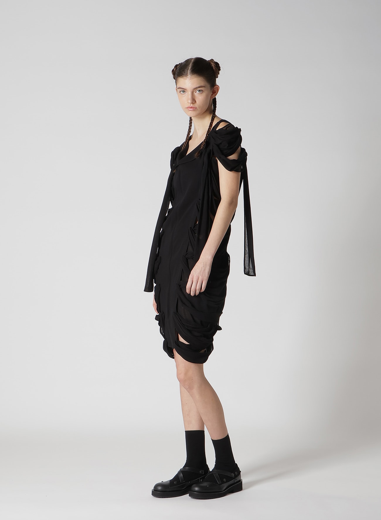 GAUZE RIBBON LACE-UP DRESS