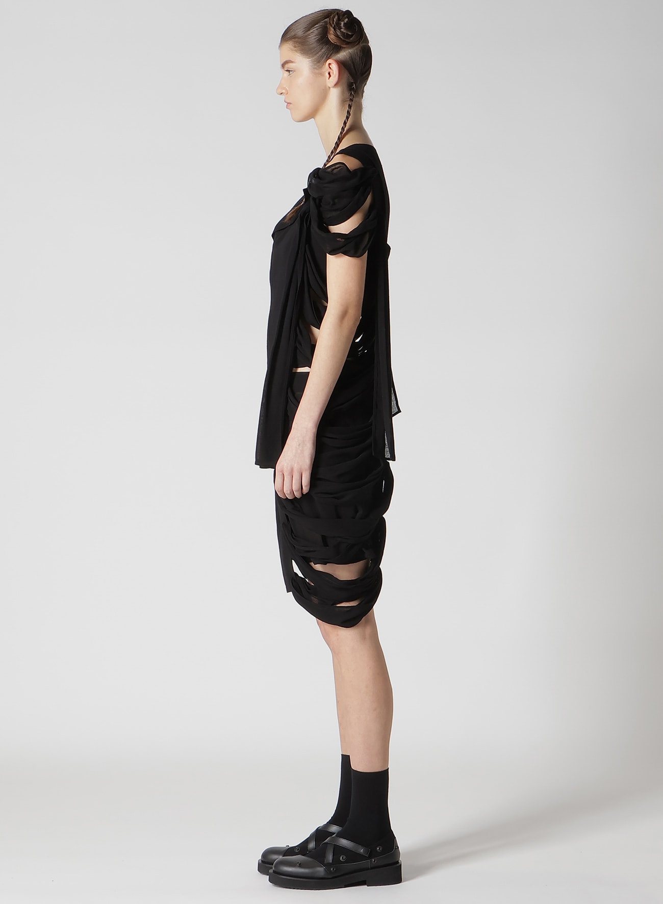 GAUZE RIBBON LACE-UP DRESS