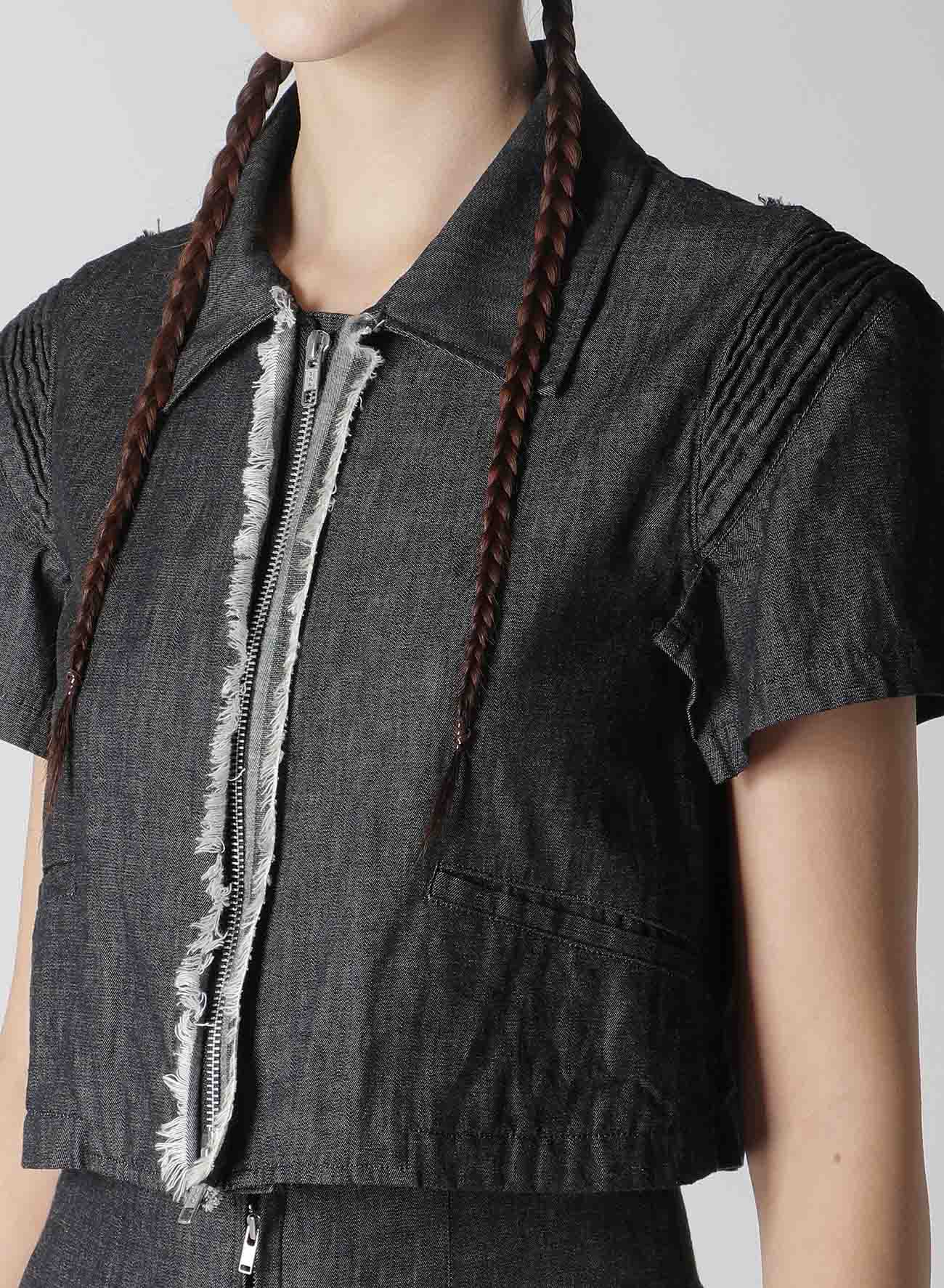 LIGHT DENIM FRILLED SHORT JACKET