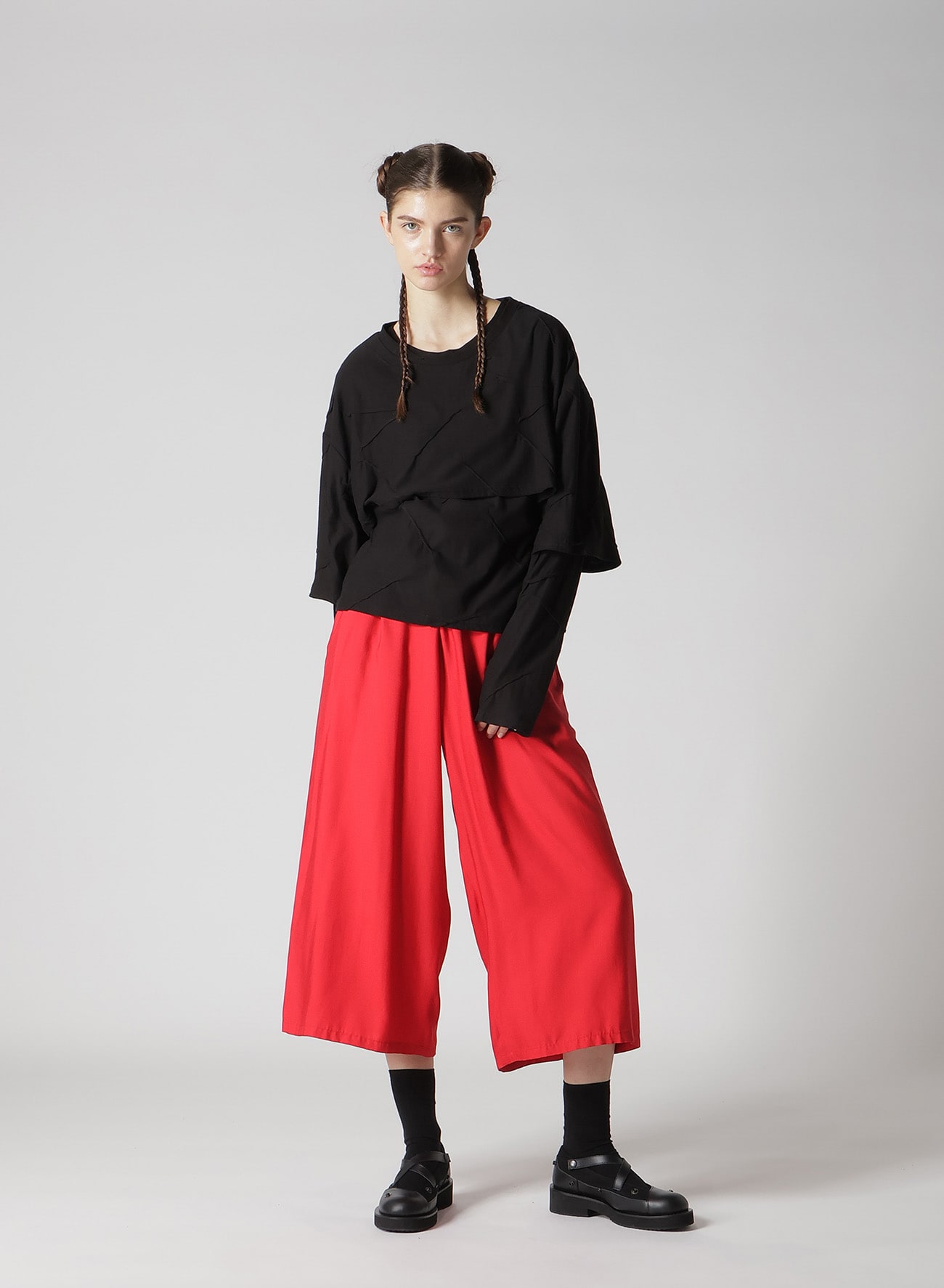 BACK SATIN CROSS WAIST STRING TUCK PANTS