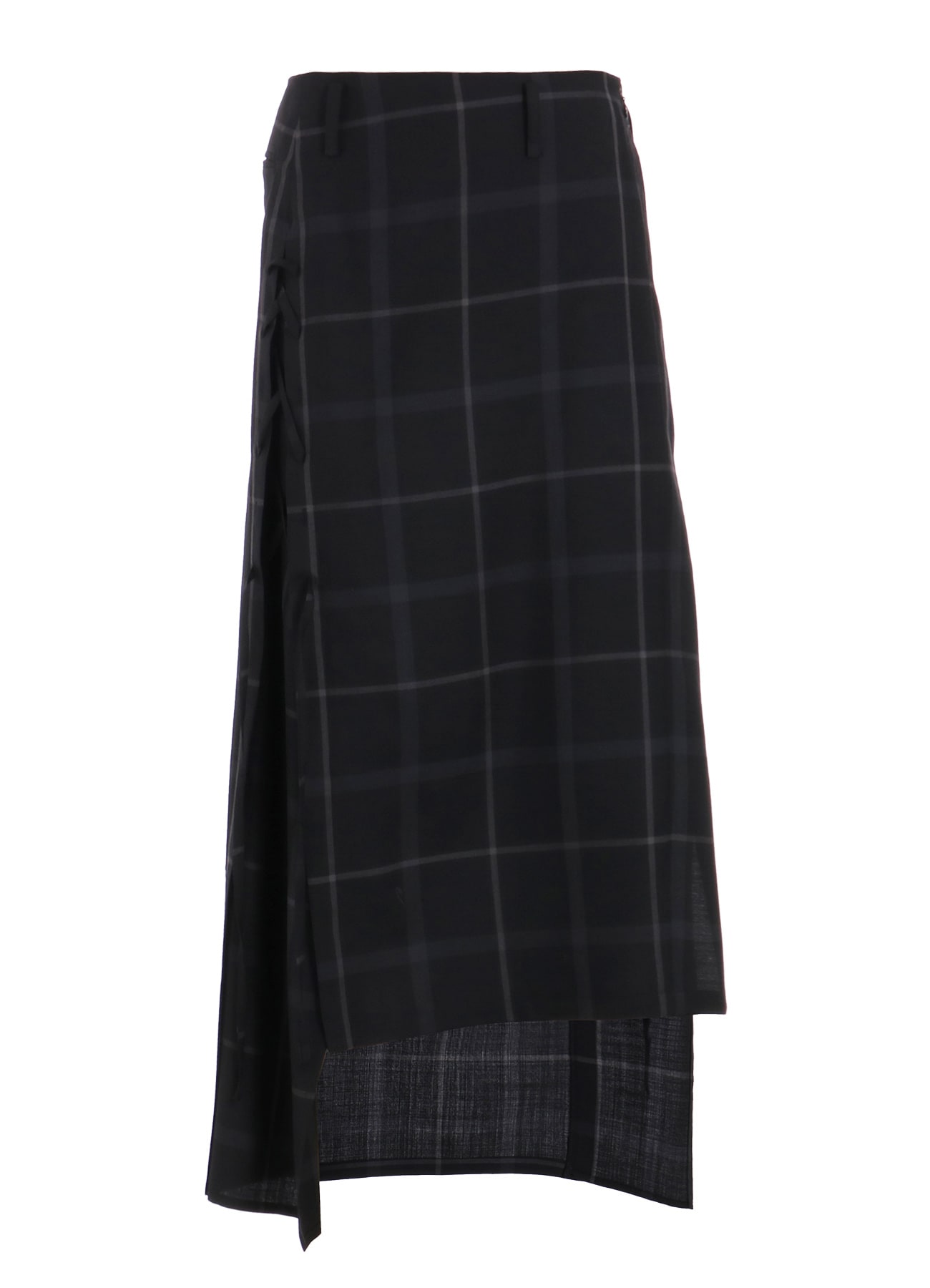 PLAID LACE-UP LONG SKIRT