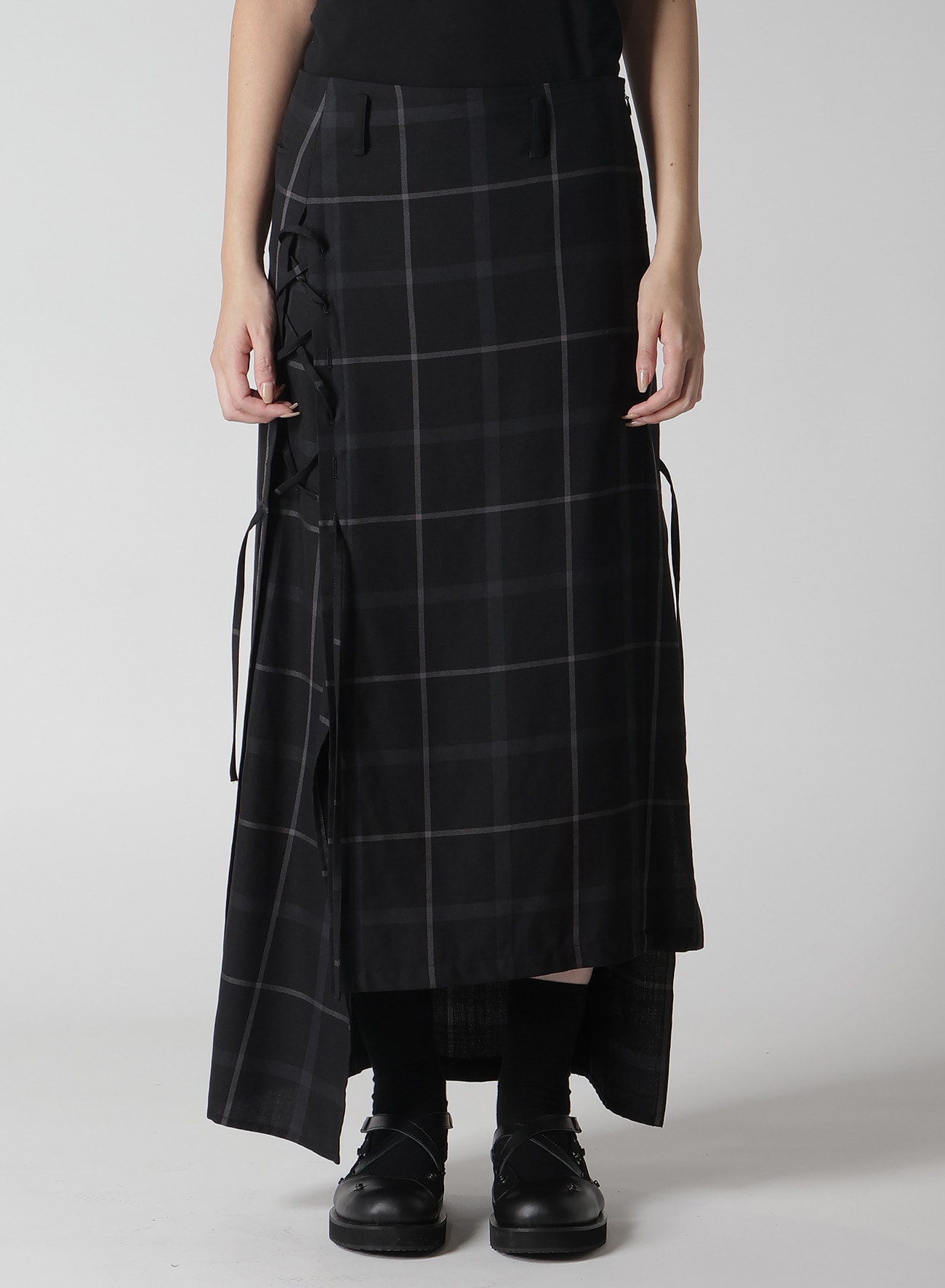 PLAID LACE-UP LONG SKIRT