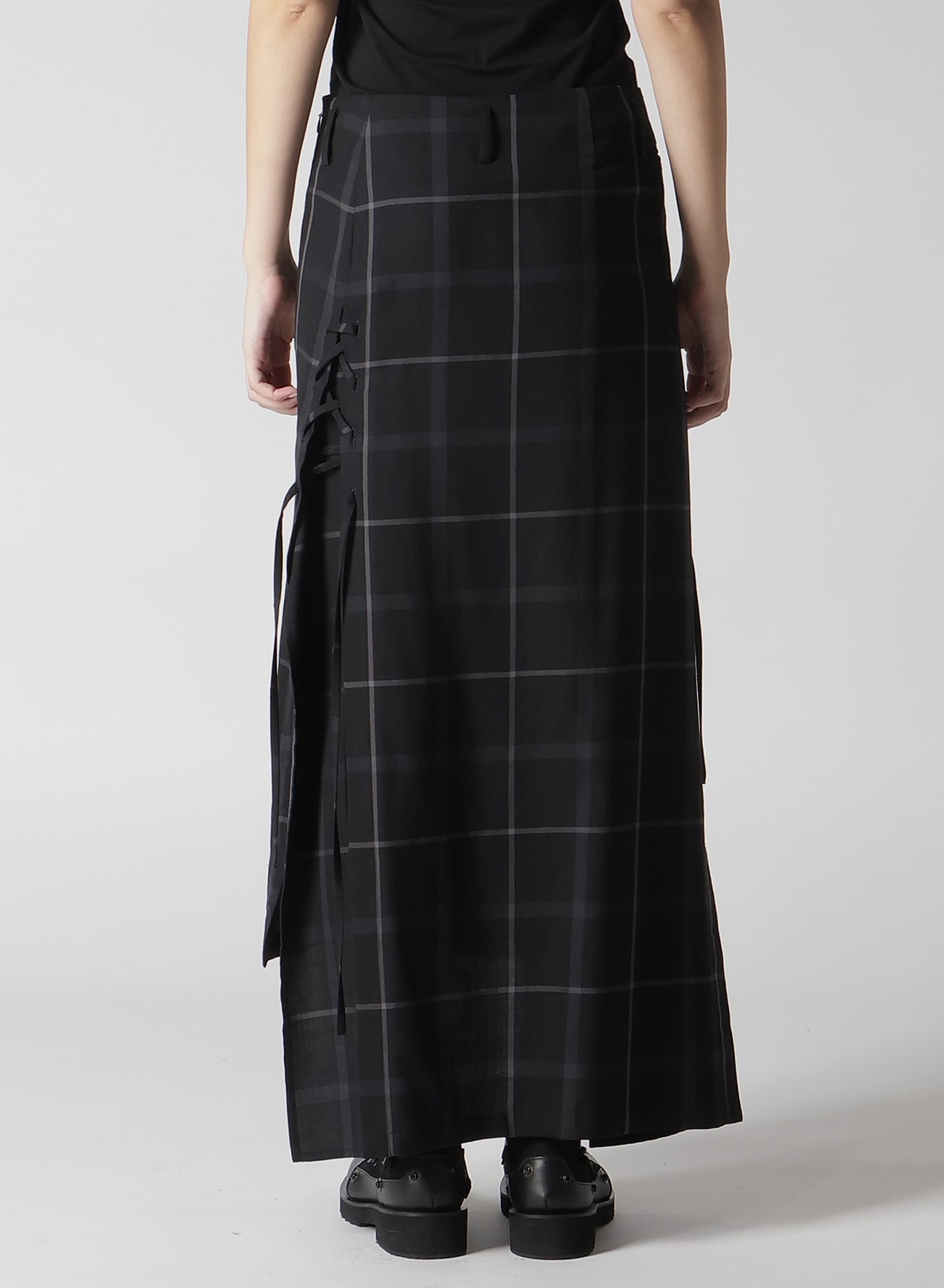 PLAID LACE-UP LONG SKIRT