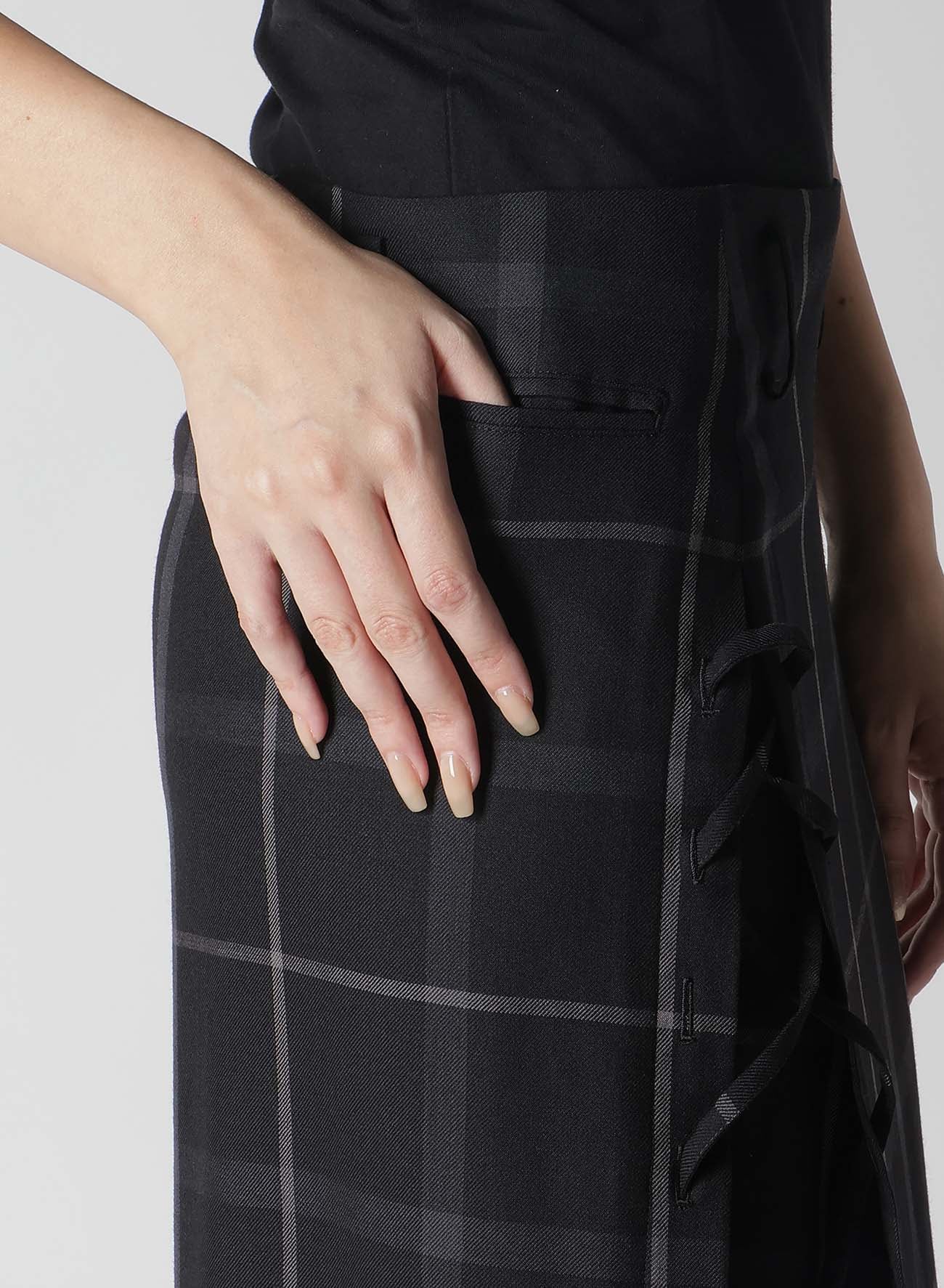 PLAID LACE-UP LONG SKIRT