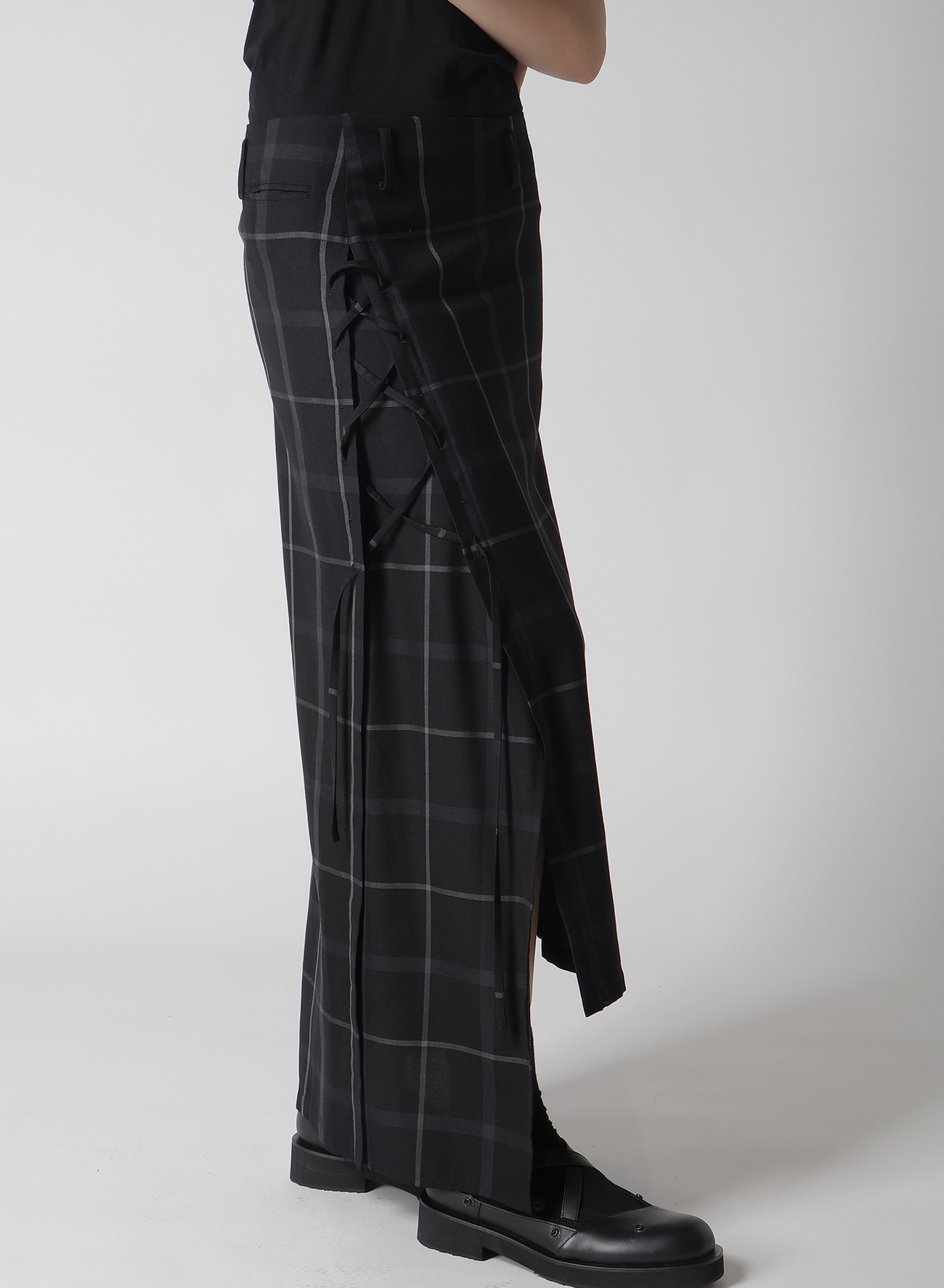 PLAID LACE-UP LONG SKIRT