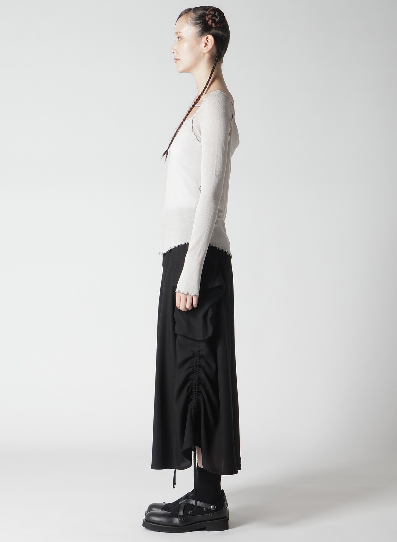 RIB STITCH SQUARE NECK LONG SLEEVE T-SHIRT