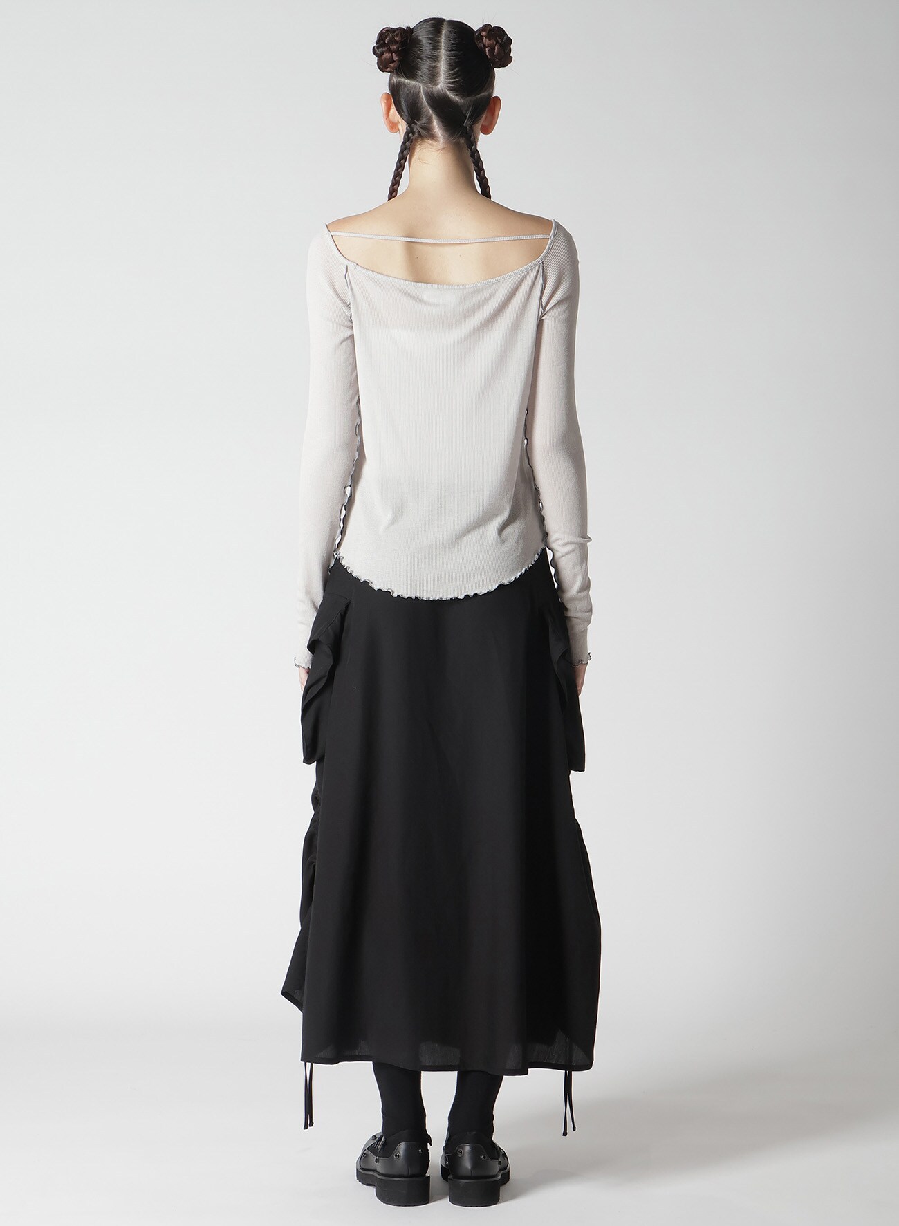 RIB STITCH SQUARE NECK LONG SLEEVE T-SHIRT