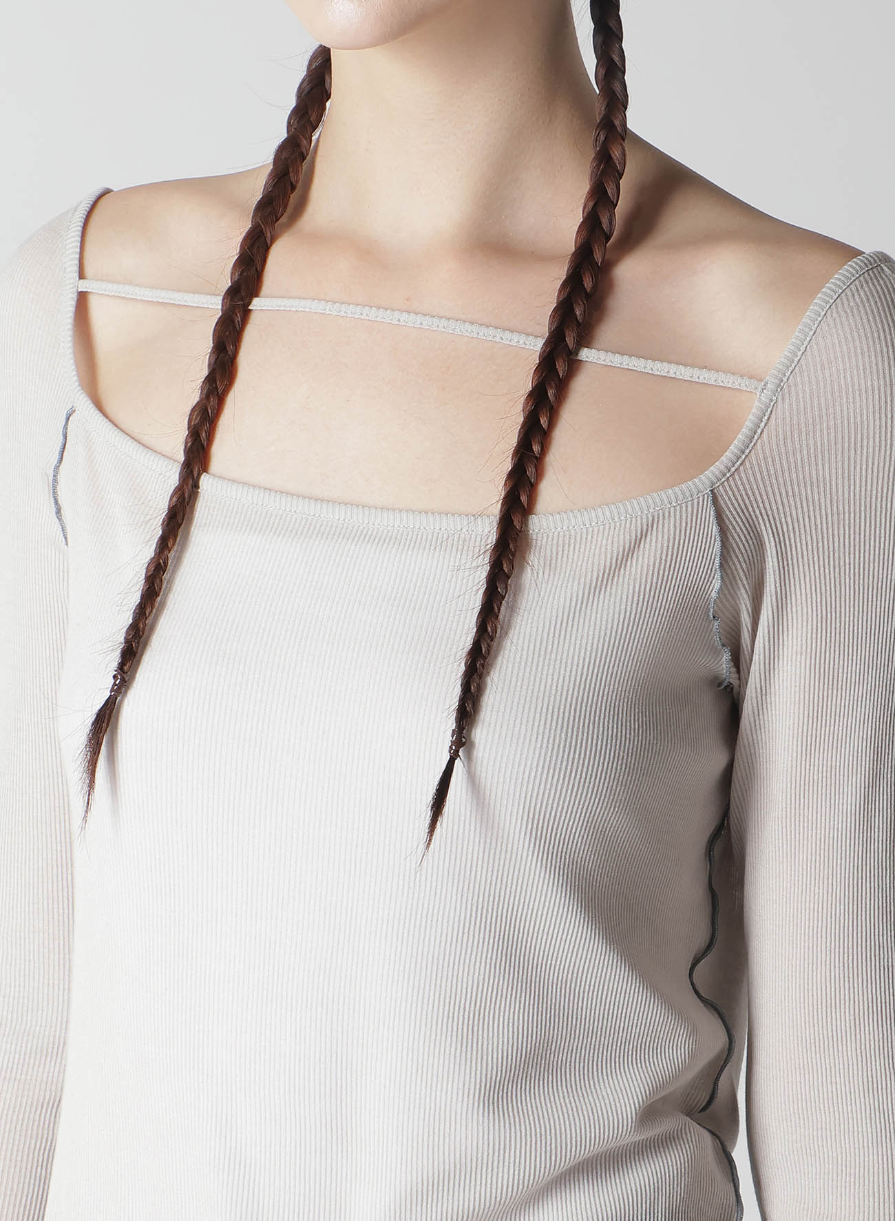 RIB STITCH SQUARE NECK LONG SLEEVE T-SHIRT