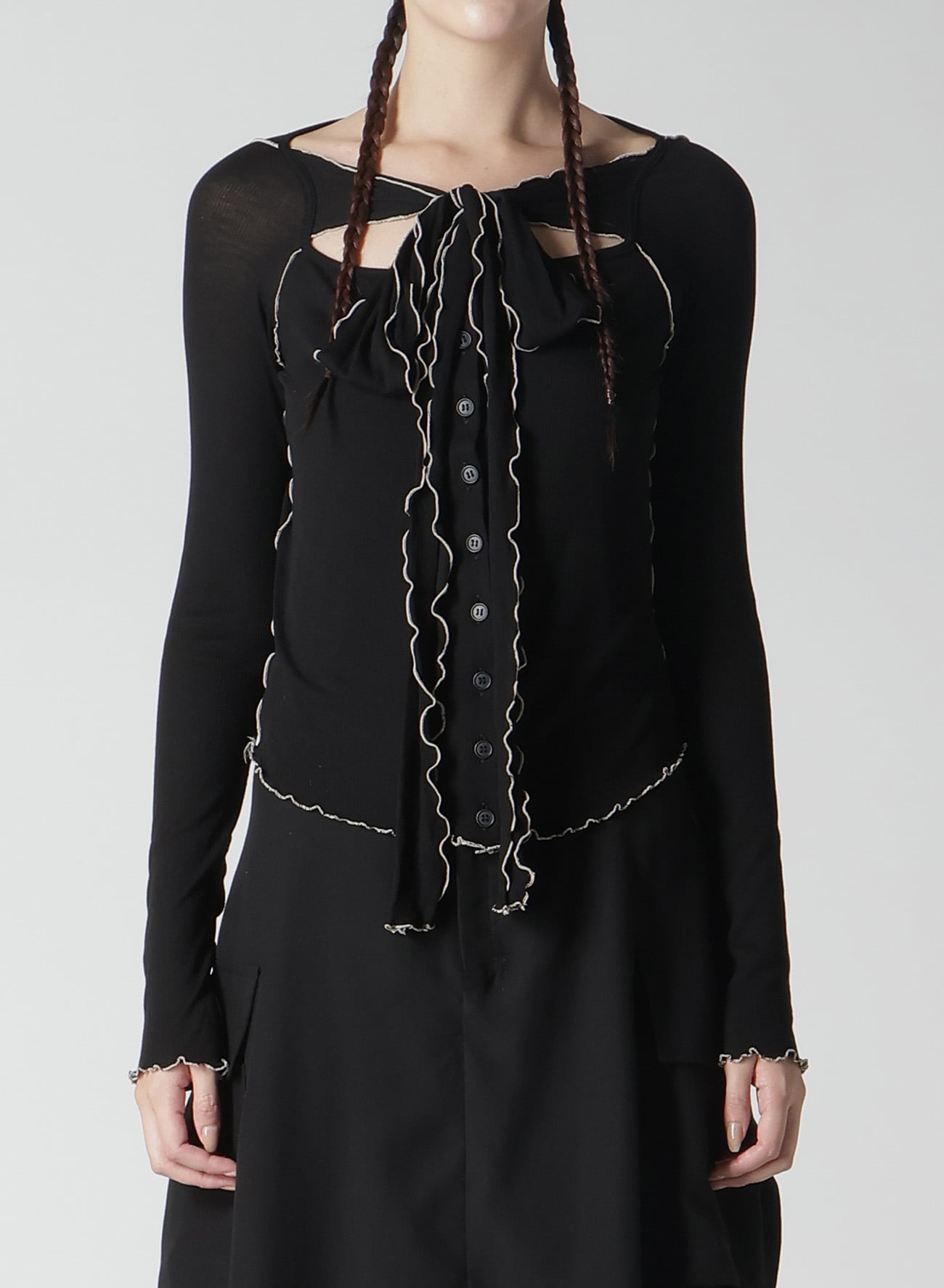RIB STITCH CARDIGAN WITH RIBBON