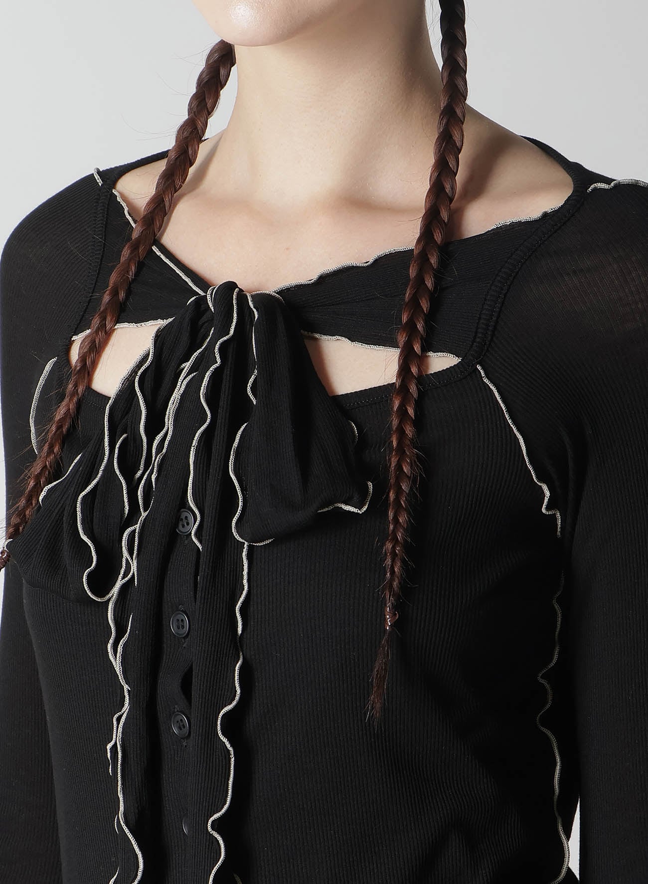 RIB STITCH CARDIGAN WITH RIBBON