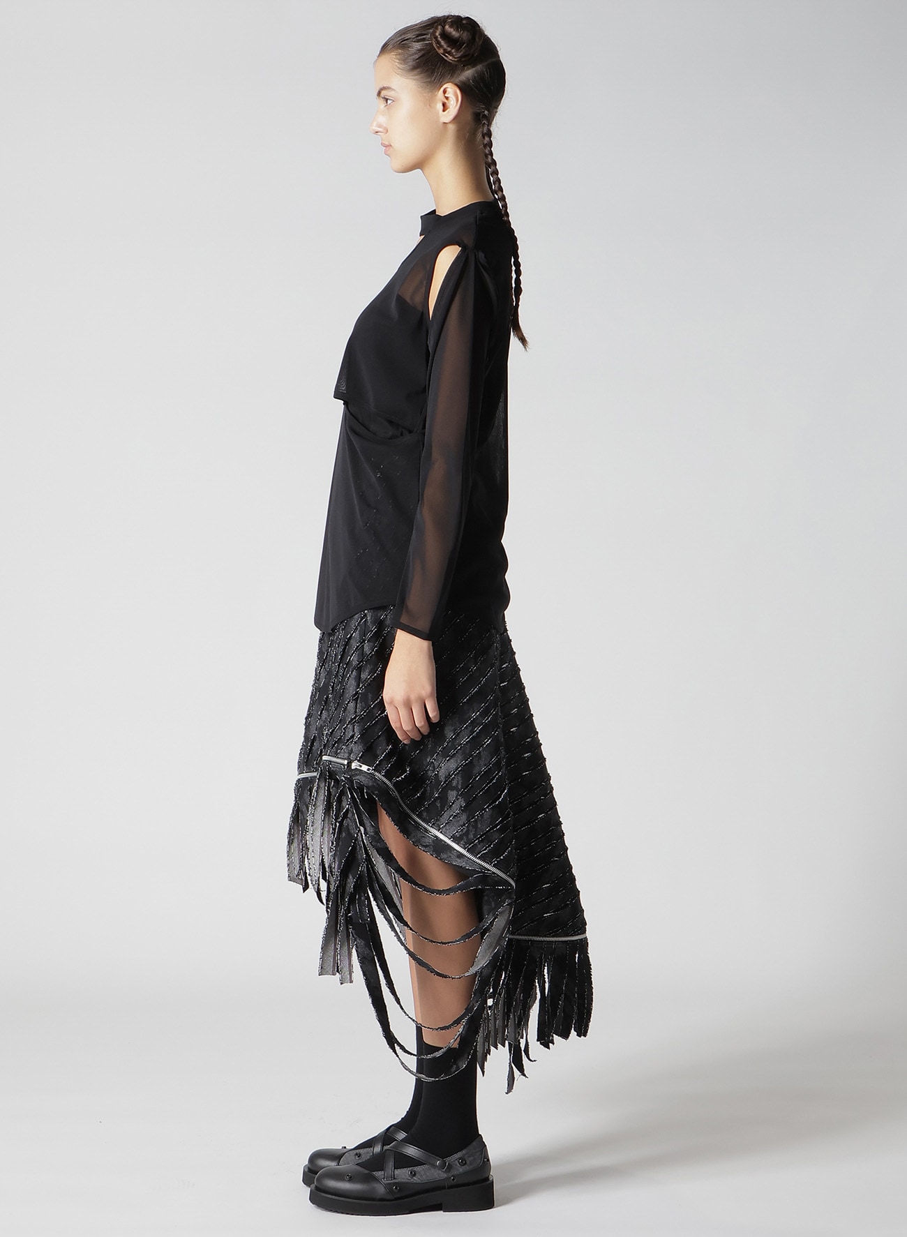 TULLE SLIT LONG SLEEVE T-SHIRT