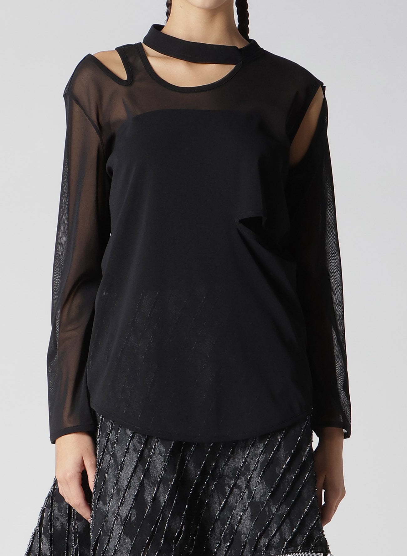 TULLE SLIT LONG SLEEVE T-SHIRT