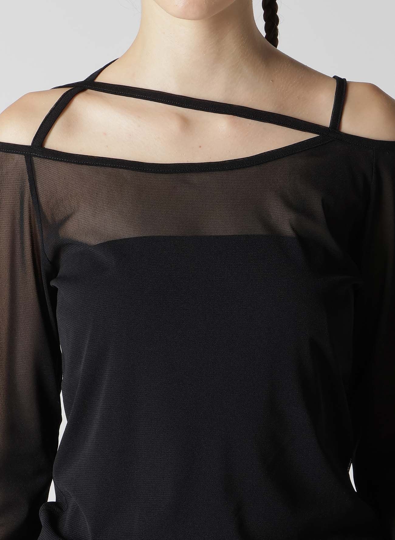 TULLE STRING DETAIL LONG SLEEVE T-SHIRT