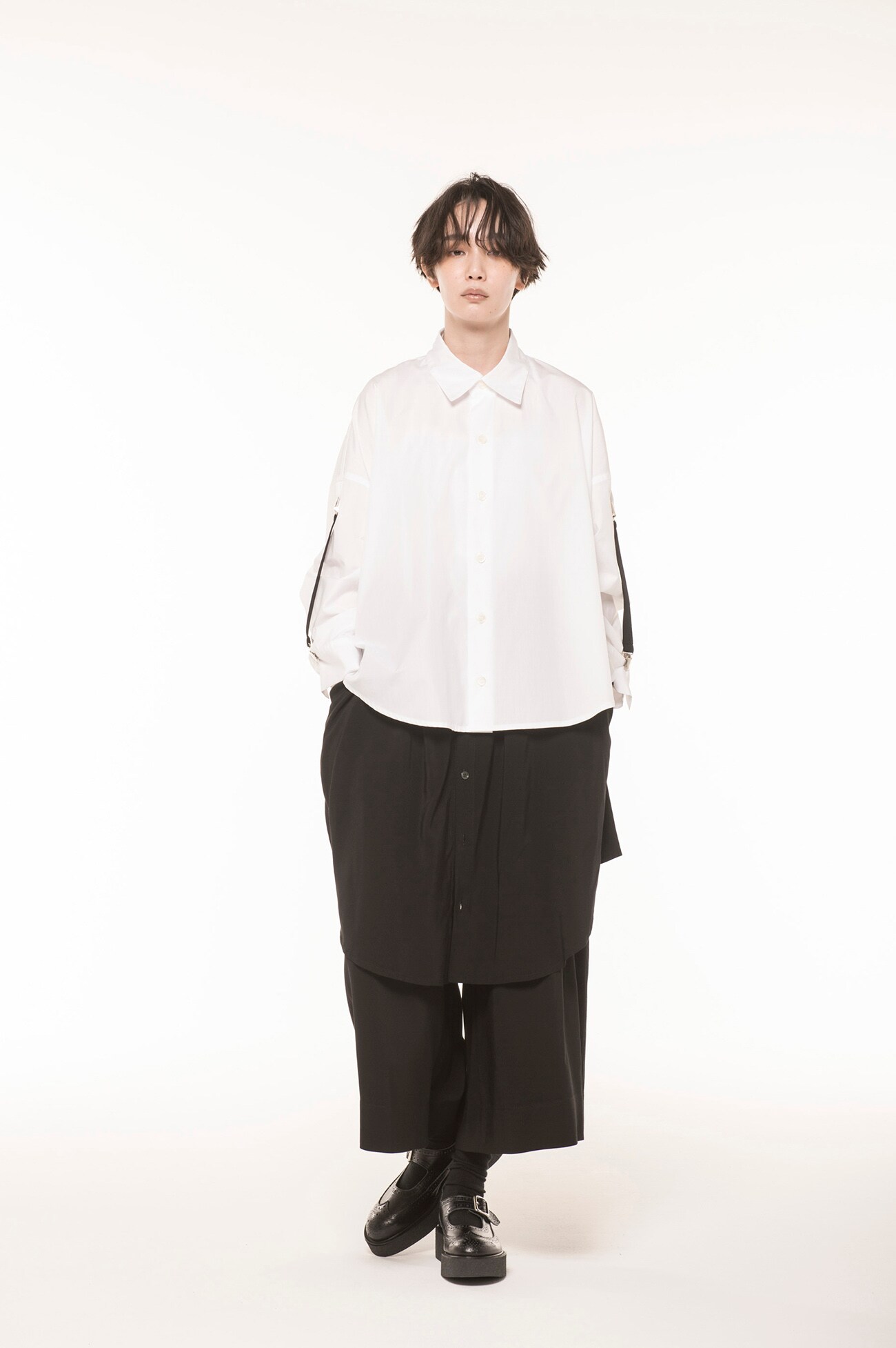 100 2 ブロードb袖サスペンダーシャツ S White Limi Feu The Shop Yohji Yamamoto