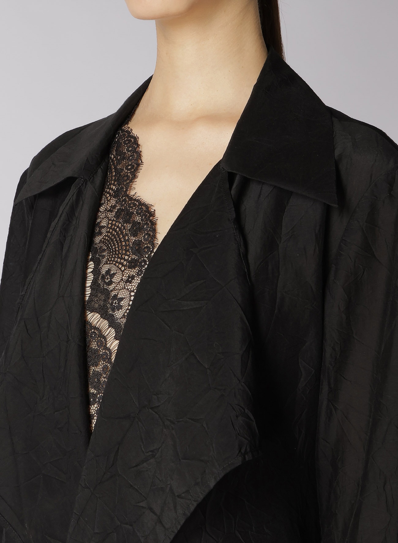 COTTON/SILK WASHED LAWN DRAPE JACKET WITH PIN