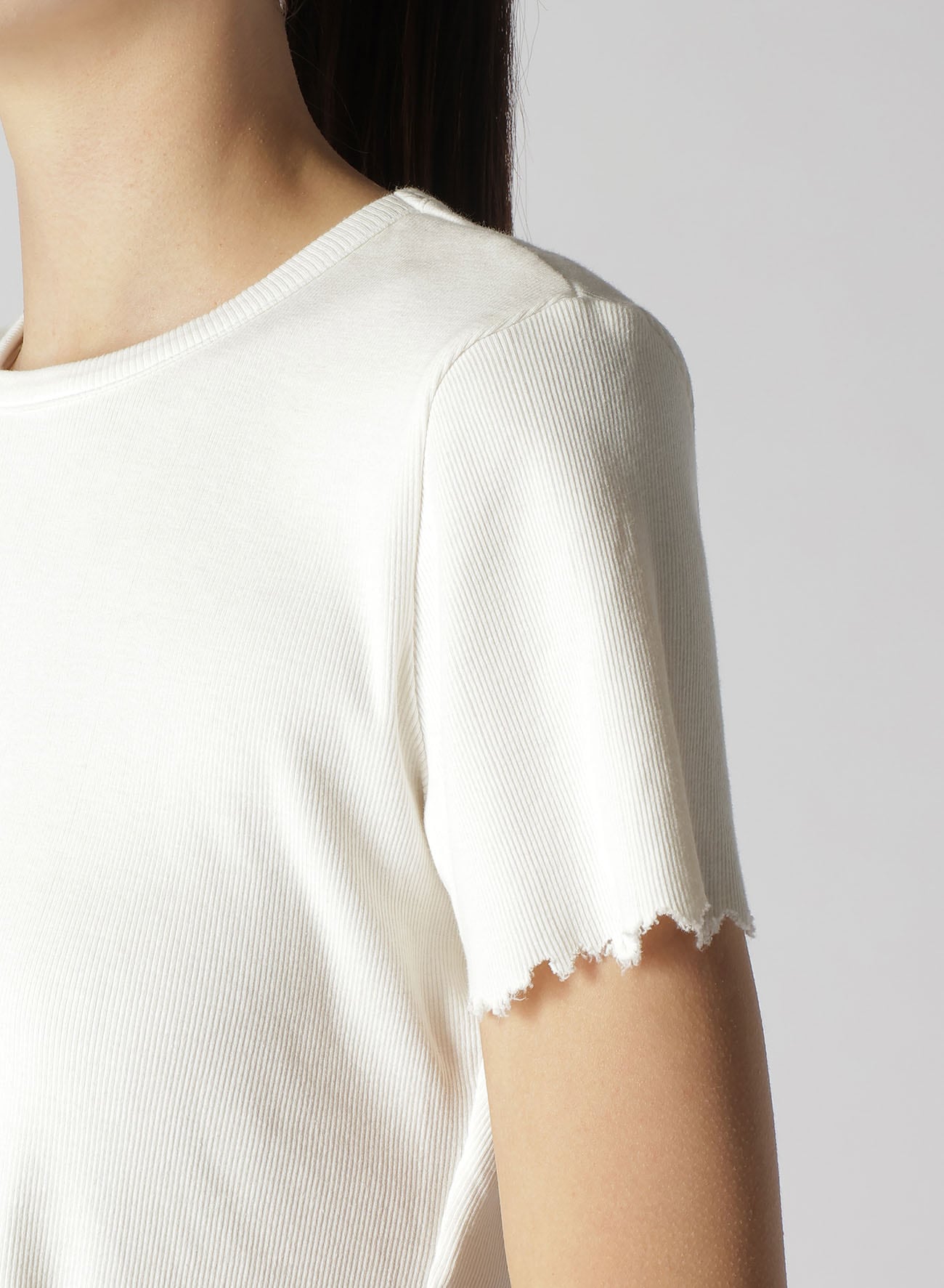 COTTON RAYON RIB T-SHIRT WITH DAMAGED HEM