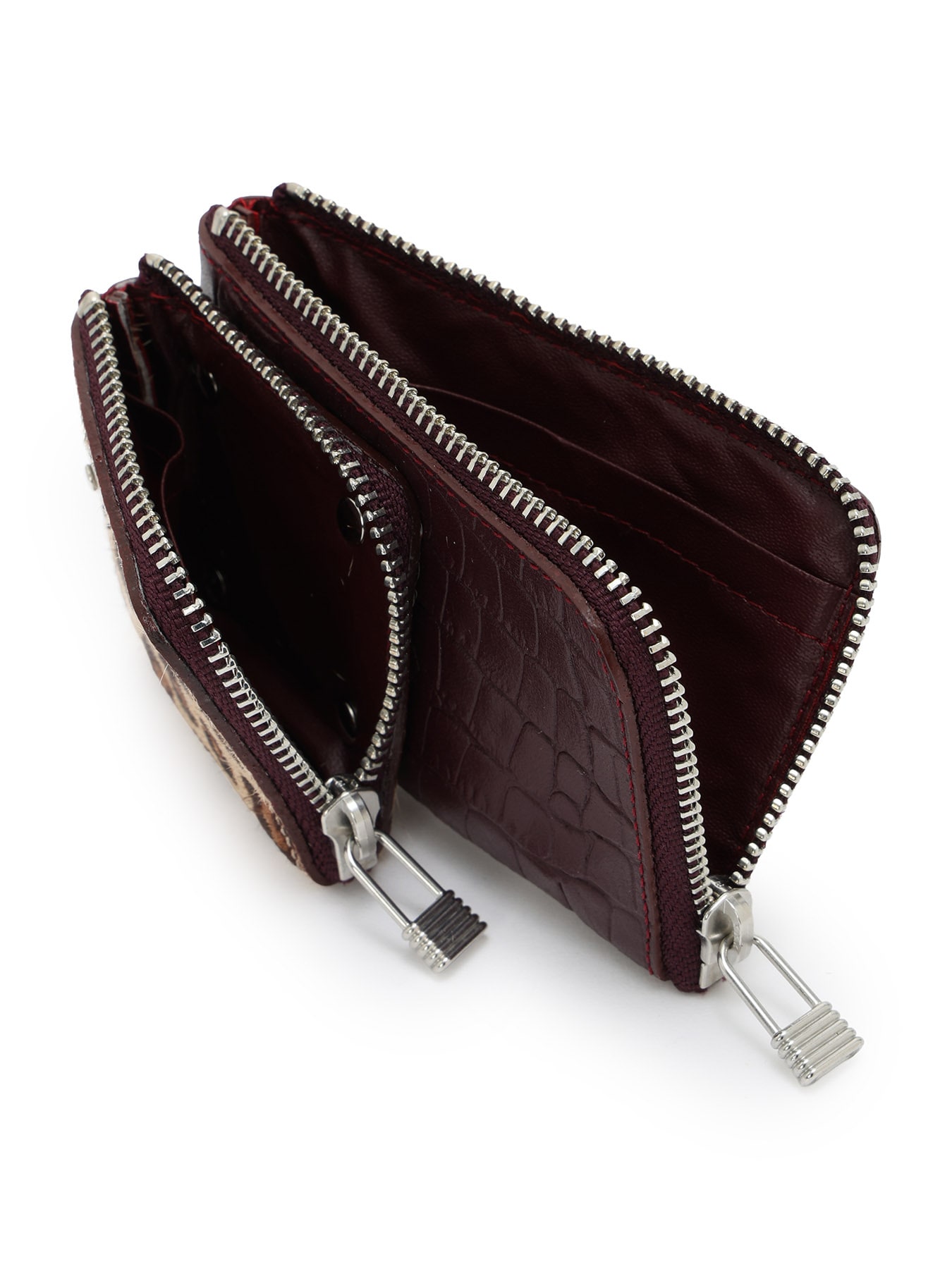 CROCO EMBOSSED LEATHER + HAIRCALF  W SMALL WALLET