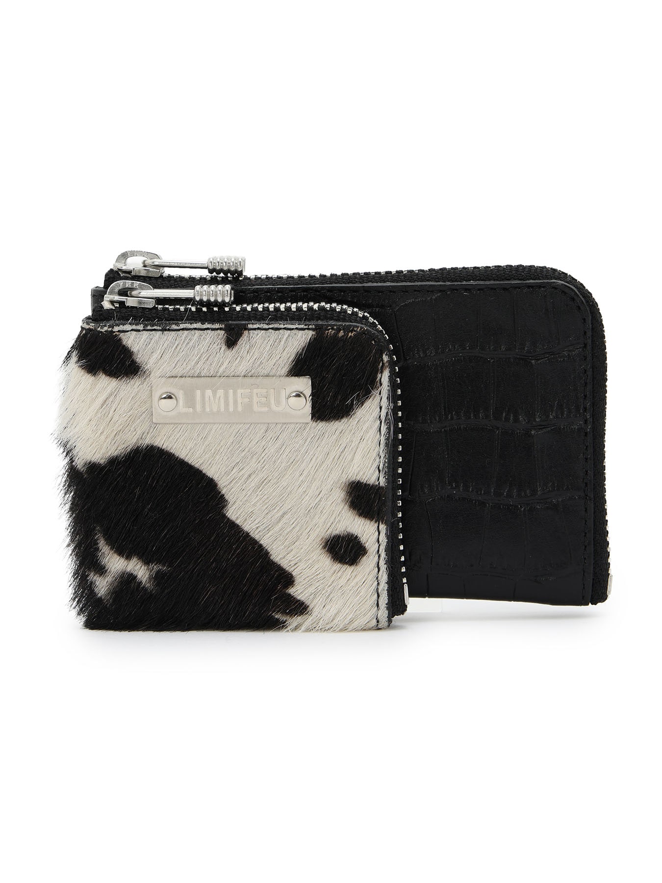 CROCO EMBOSSED LEATHER + HAIRCALF  W SMALL WALLET