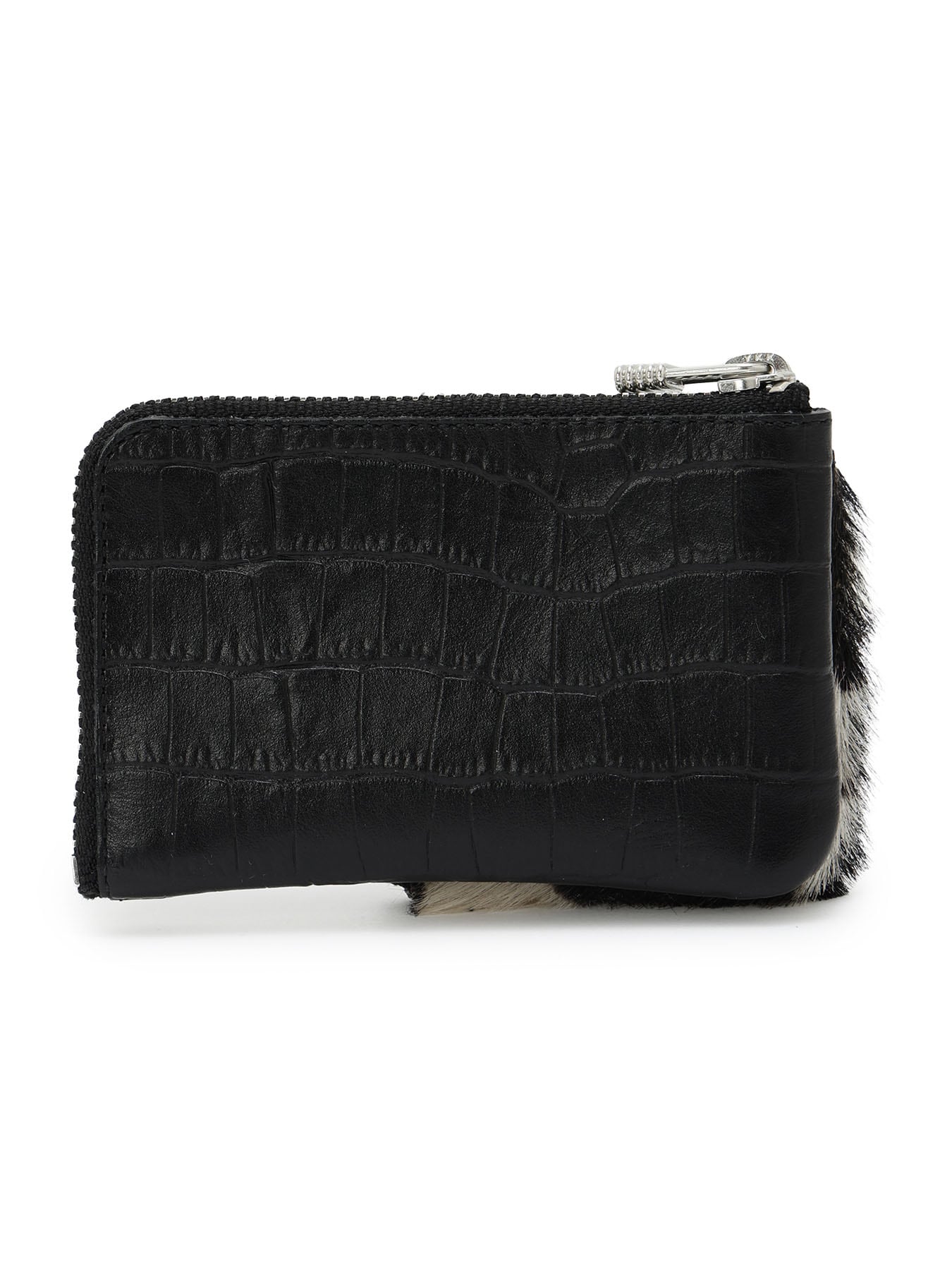 CROCO EMBOSSED LEATHER + HAIRCALF  W SMALL WALLET