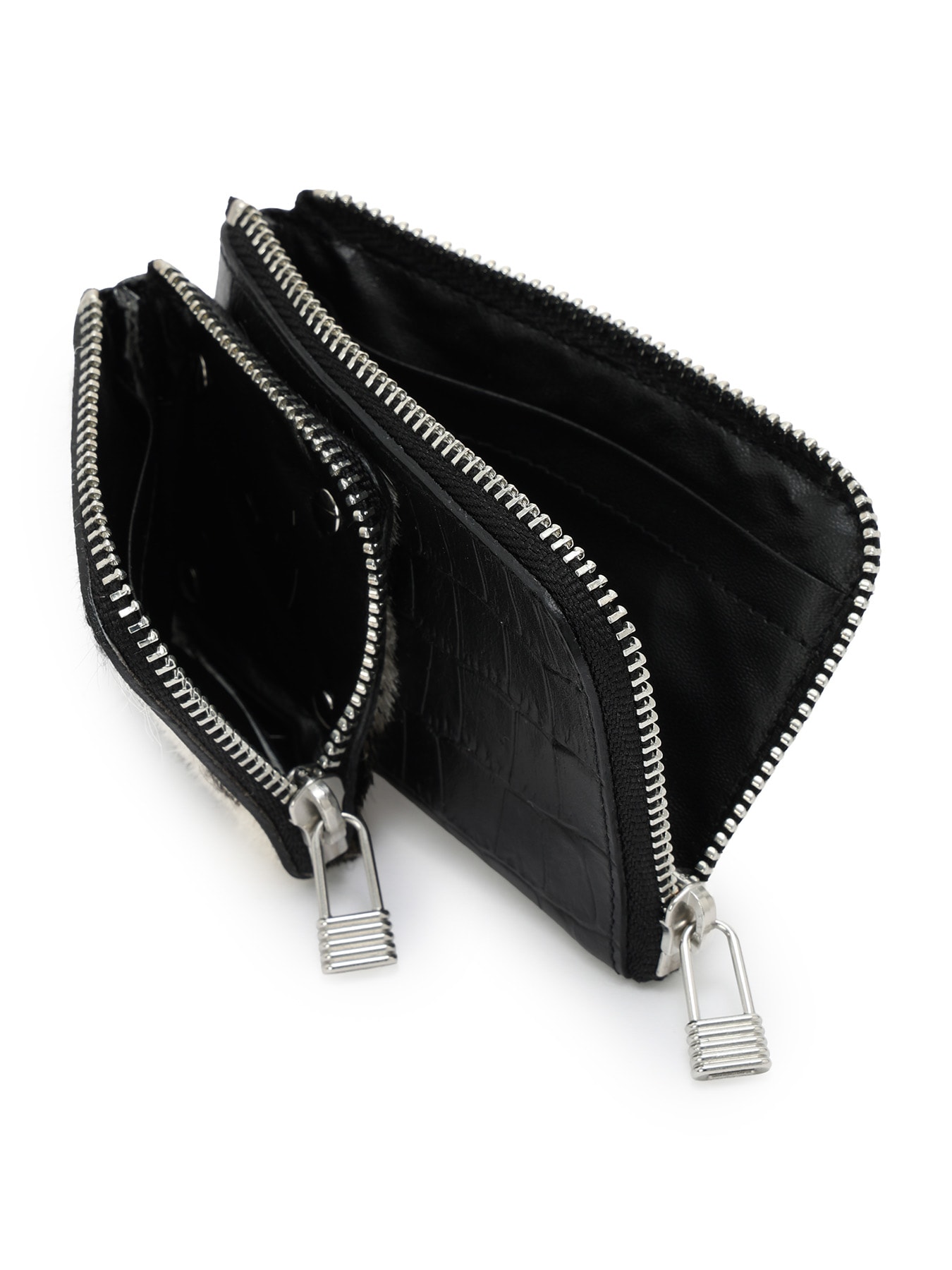 CROCO EMBOSSED LEATHER + HAIRCALF  W SMALL WALLET