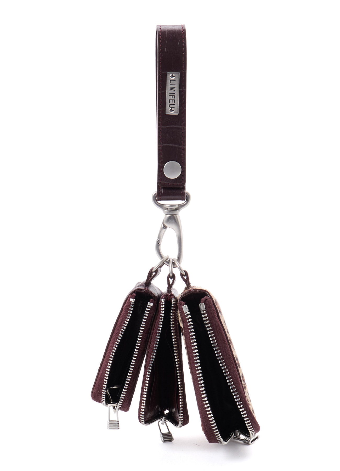 CROCO EMBOSSED LEATHER + HAIRCALF  3LAYERS POUCH