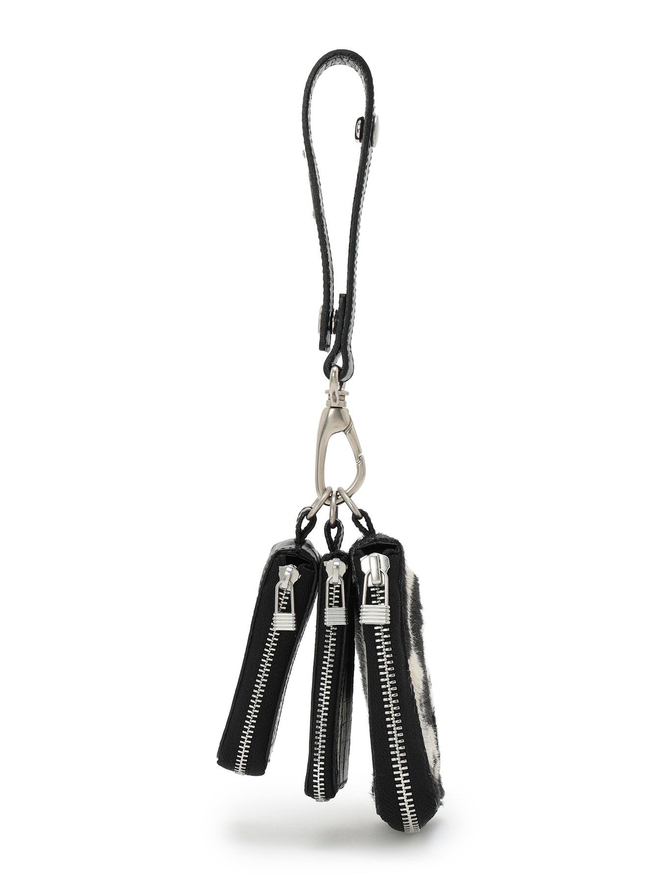 CROCO EMBOSSED LEATHER + HAIRCALF  3LAYERS POUCH