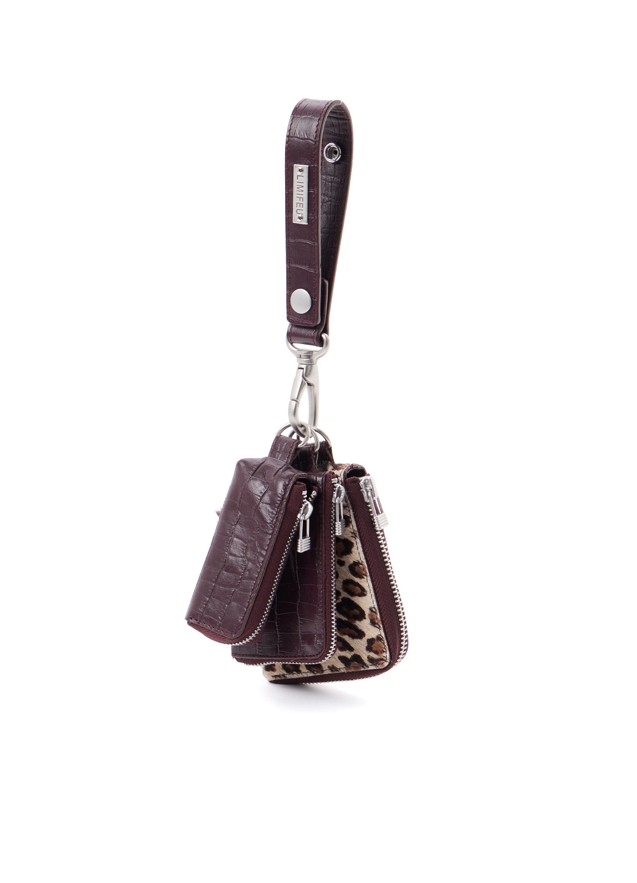 CROCO EMBOSSED LEATHER + HAIRCALF  3LAYERS POUCH