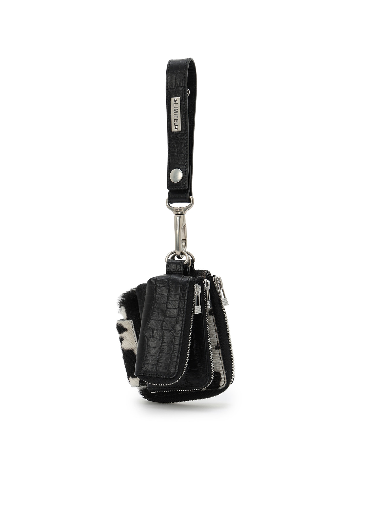 CROCO EMBOSSED LEATHER + HAIRCALF  3LAYERS POUCH