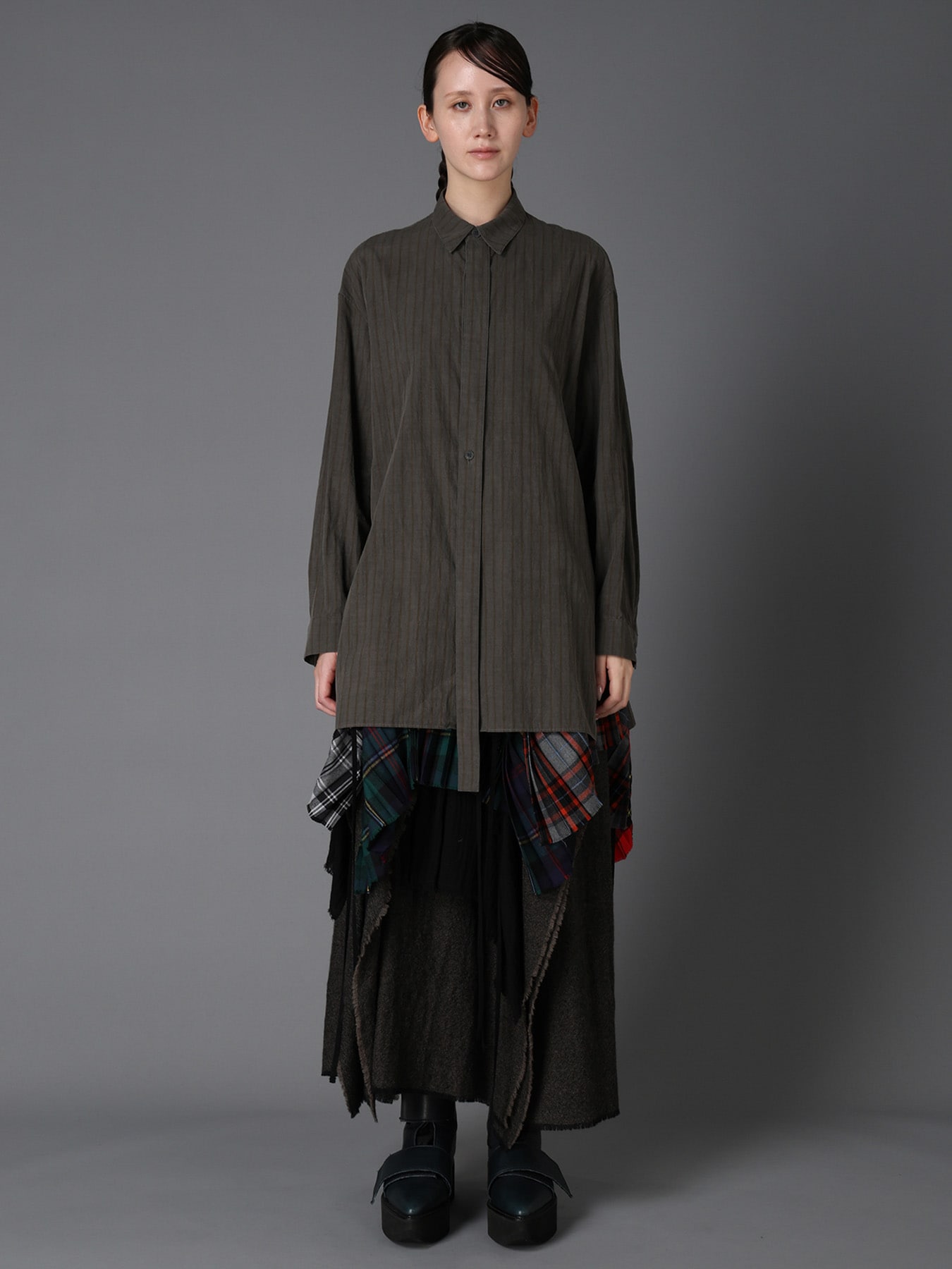 INK DYED STRIPE FRONT TAPE DETAIL BLOUSE
