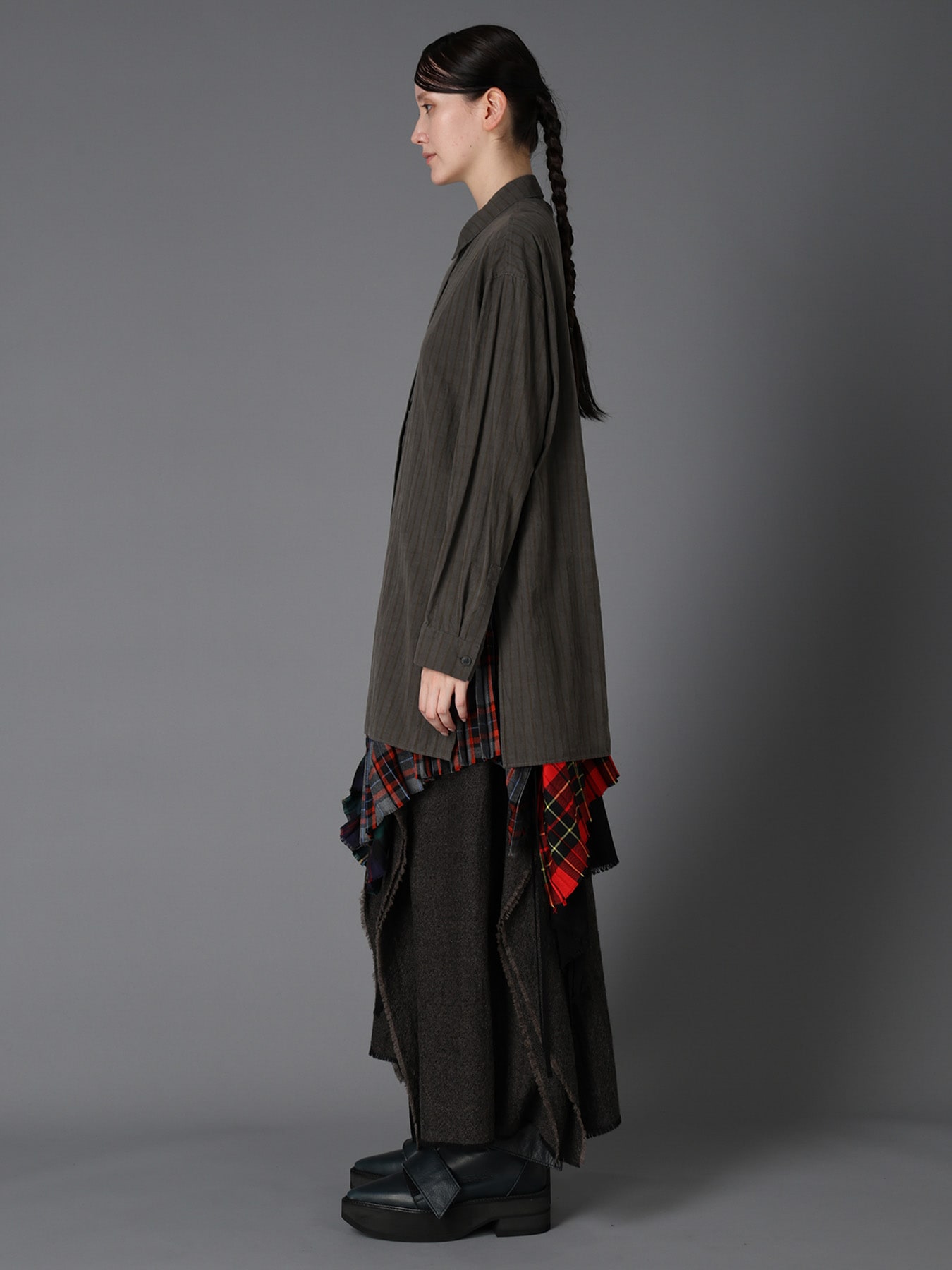 INK DYED STRIPE FRONT TAPE DETAIL BLOUSE