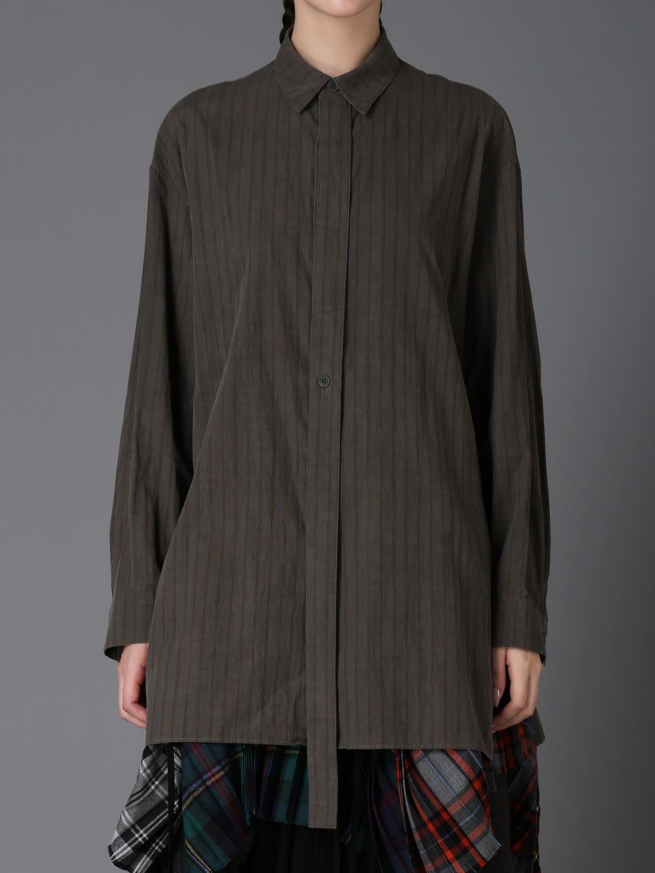 INK DYED STRIPE FRONT TAPE DETAIL BLOUSE