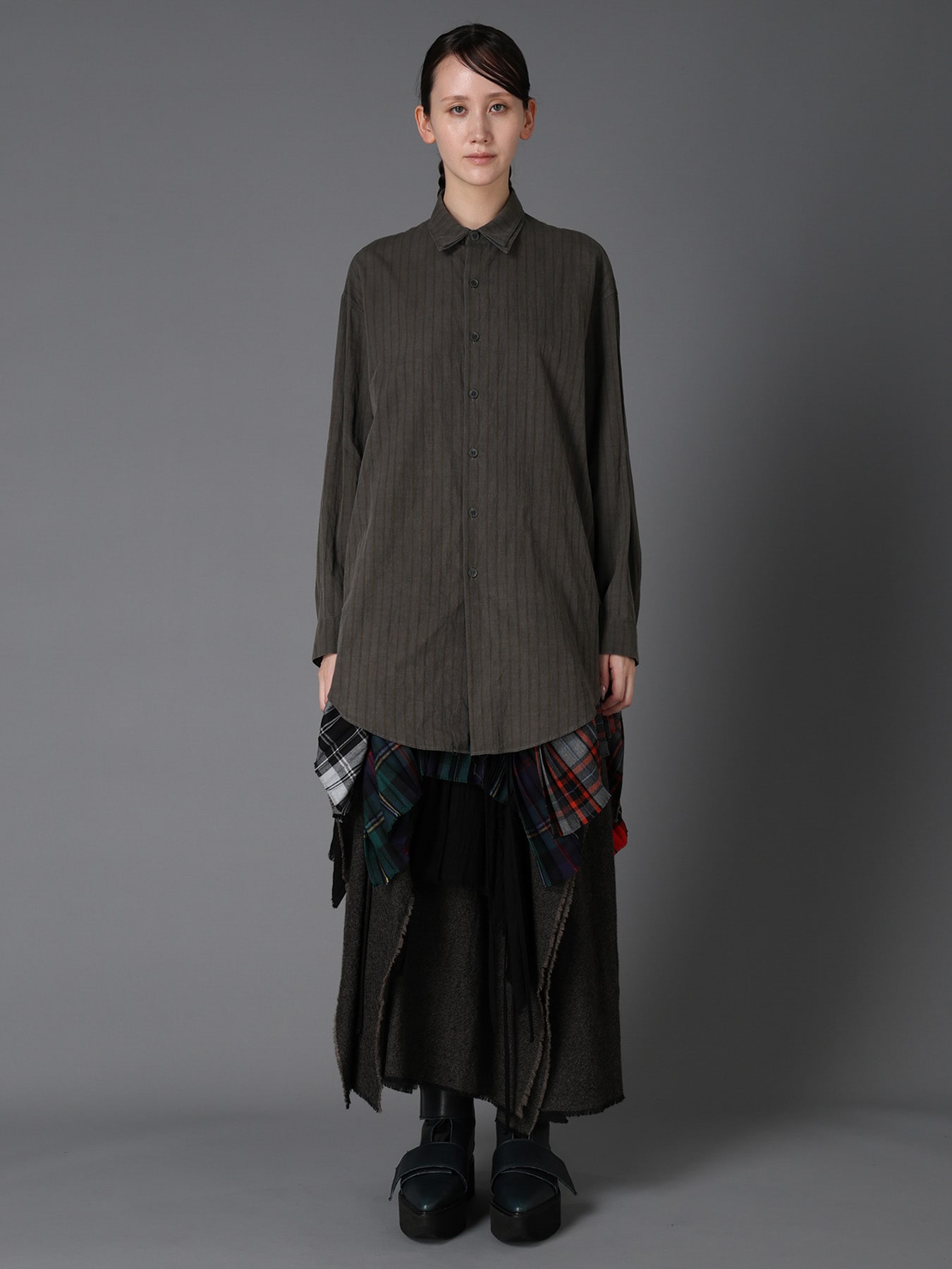 INK DYED STRIPE DOUBLE COLLAR SHIRT