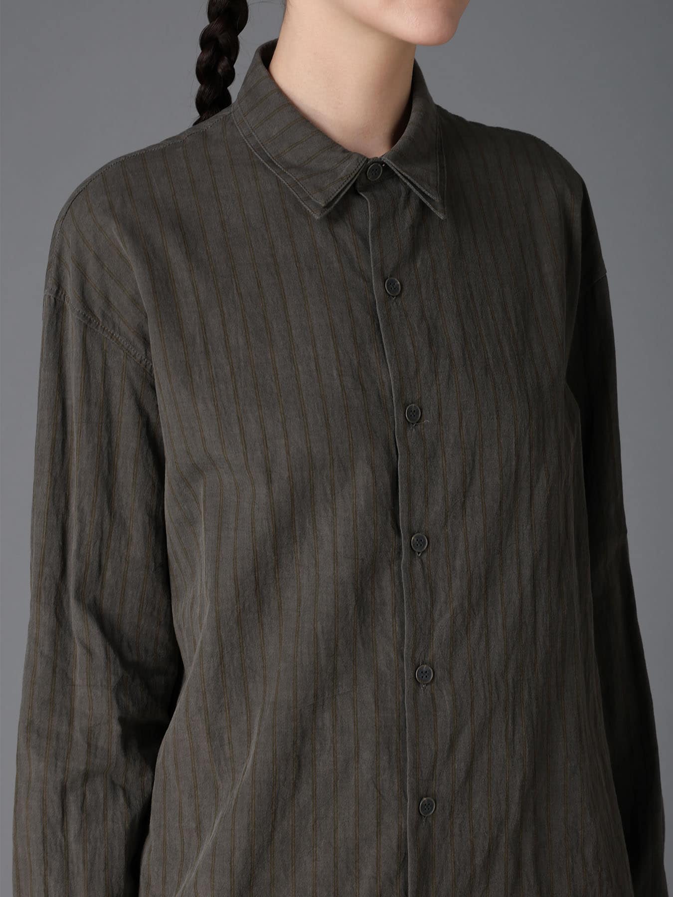 INK DYED STRIPE DOUBLE COLLAR SHIRT