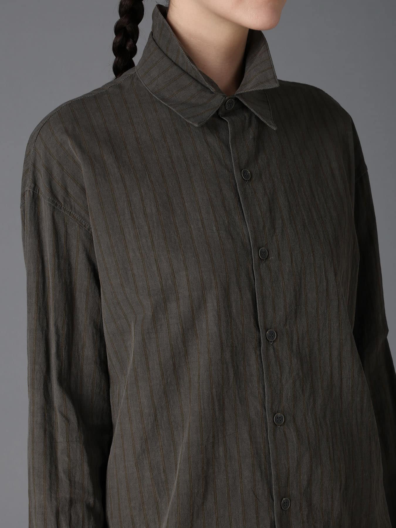 INK DYED STRIPE DOUBLE COLLAR SHIRT