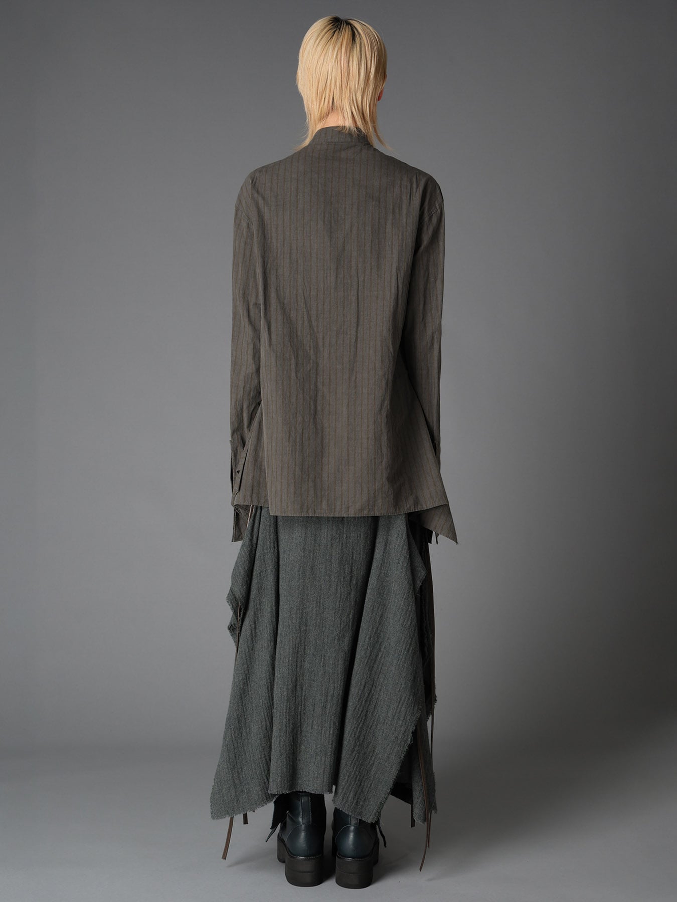 INK DYED STRIPE STAND COLLAR BLOUSE
