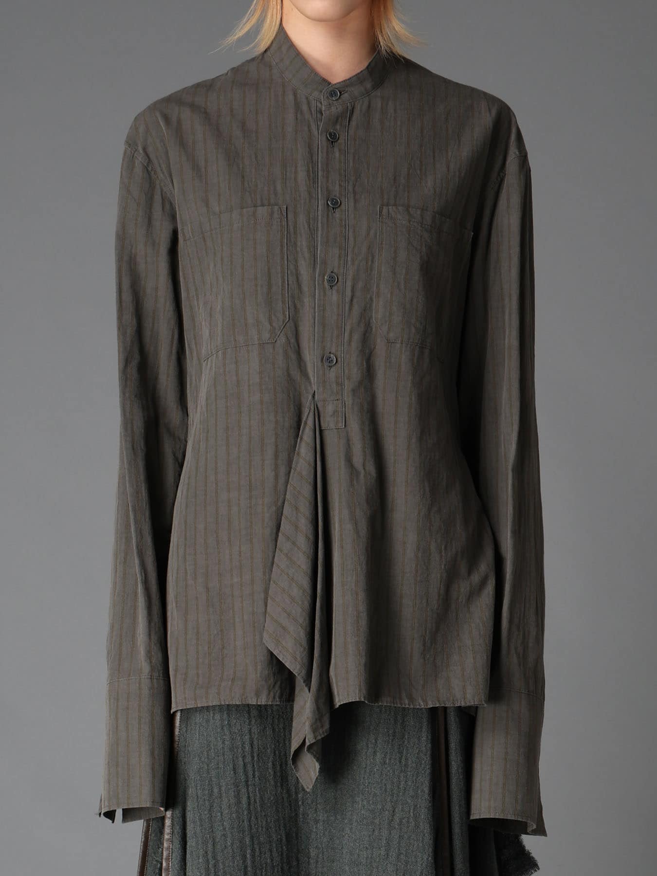 INK DYED STRIPE STAND COLLAR BLOUSE