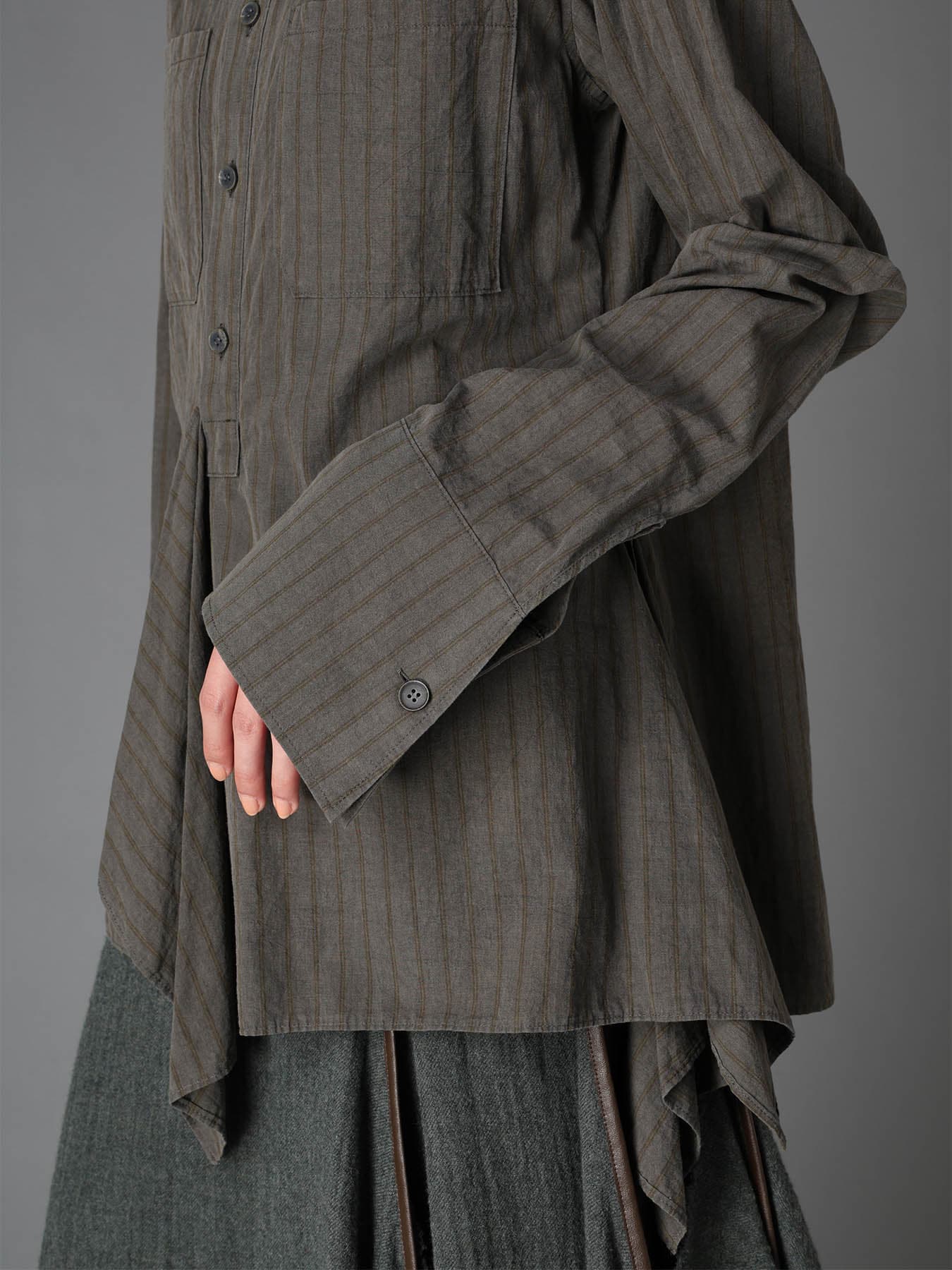 INK DYED STRIPE STAND COLLAR BLOUSE