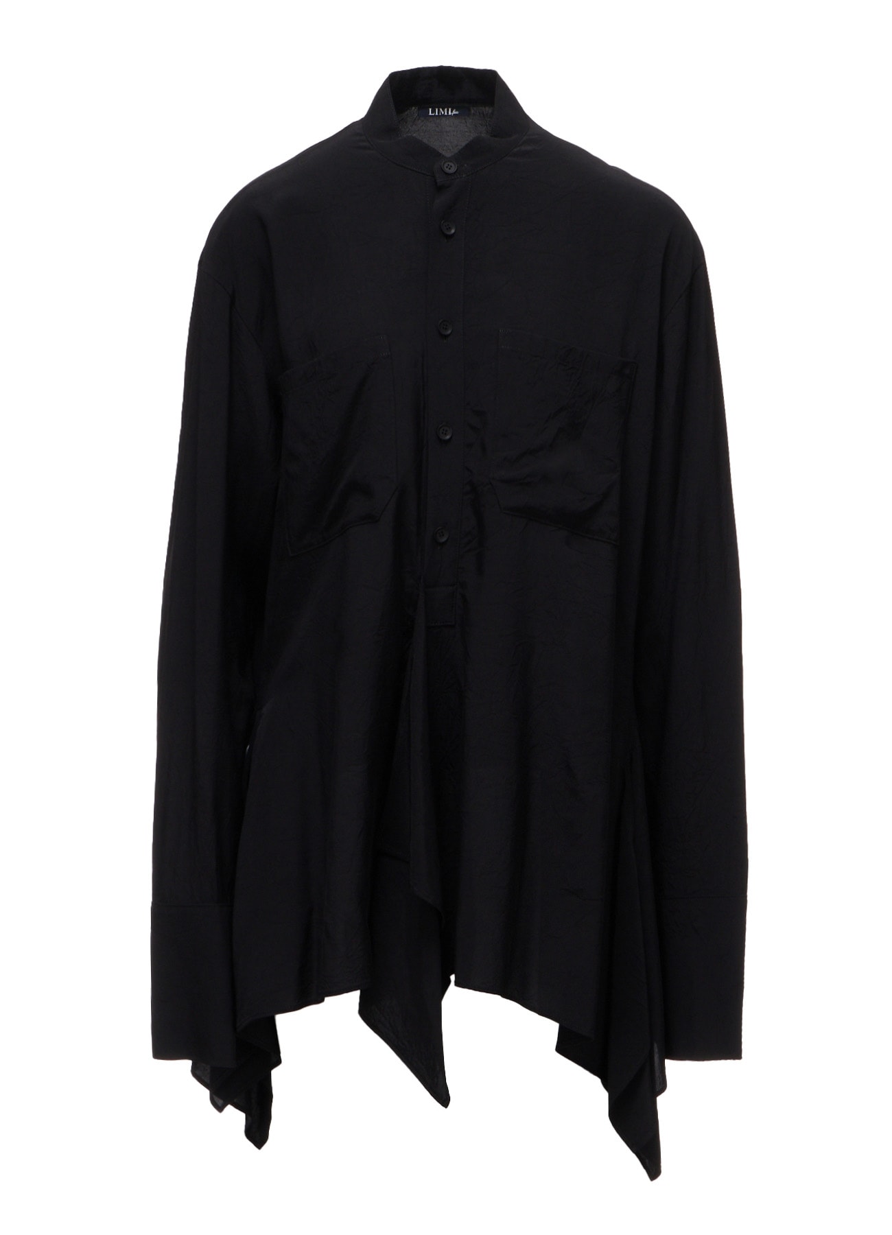 WRINKLED PLAIN WEAVE  STAND COLLAR BLOUSE