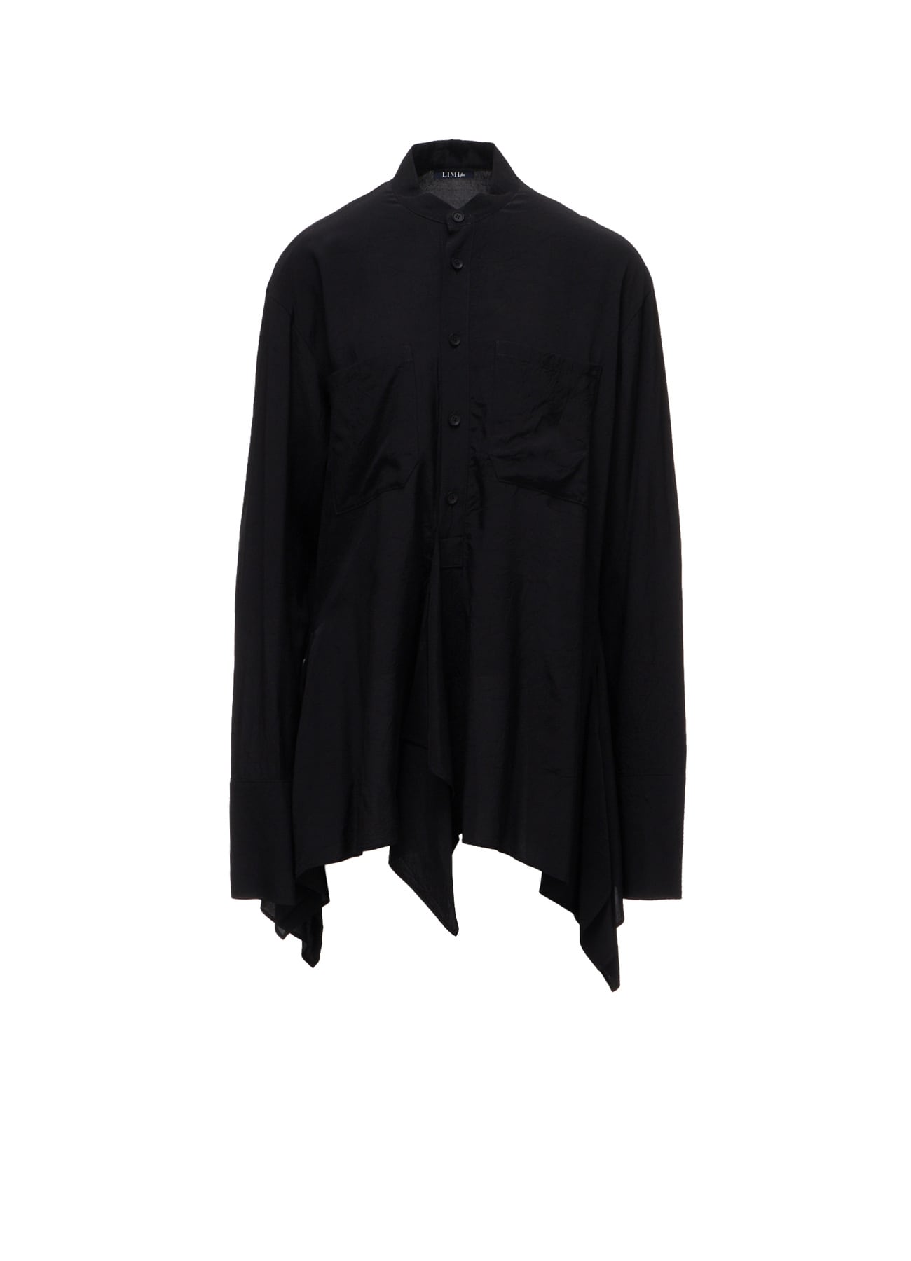 WRINKLED PLAIN WEAVE  STAND COLLAR BLOUSE