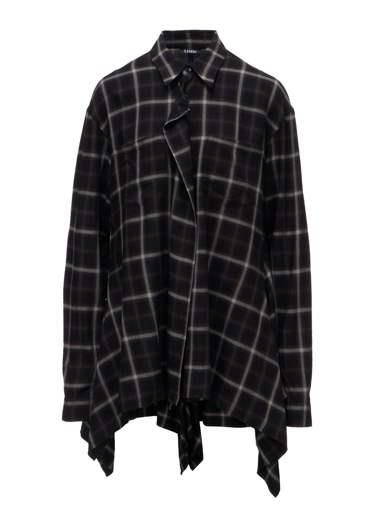 RAYON PLAID FLARED PANEL BLOUSE