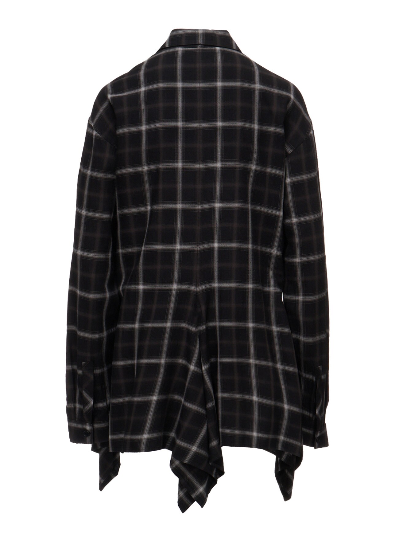RAYON PLAID FLARED PANEL BLOUSE