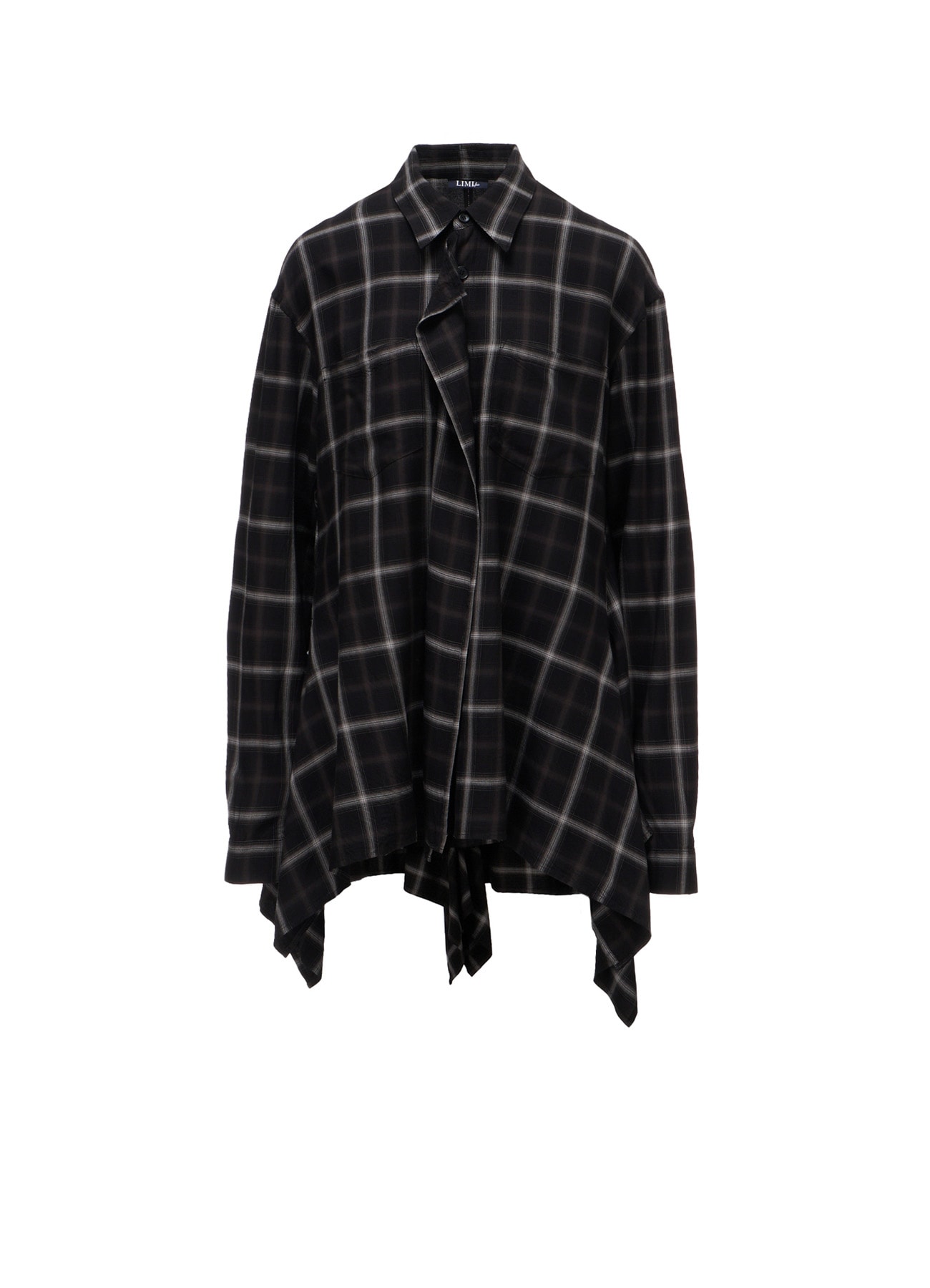 RAYON PLAID FLARED PANEL BLOUSE