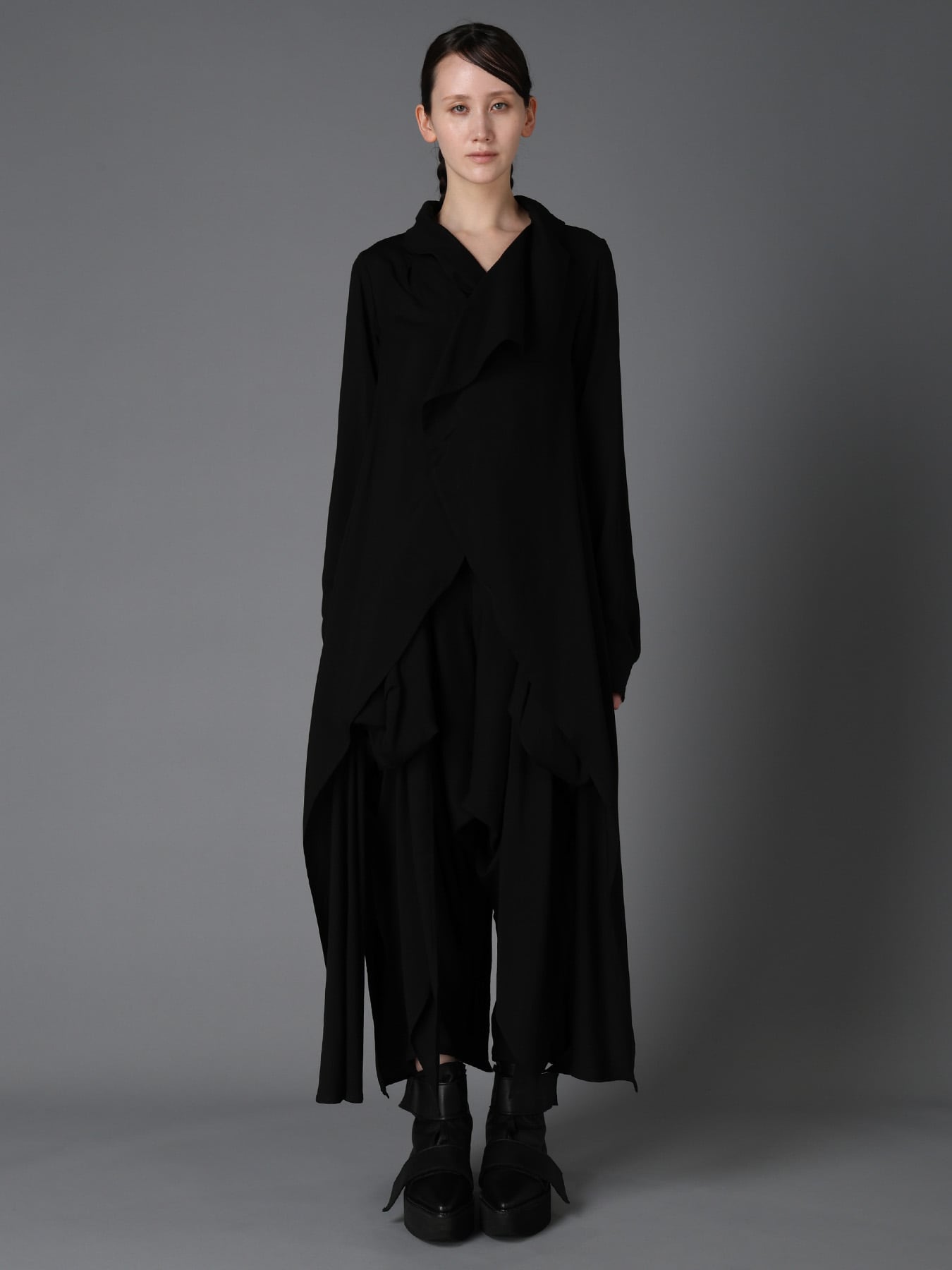 HIGH TWIST GABARDINE LONG DRAPED BLOUSE