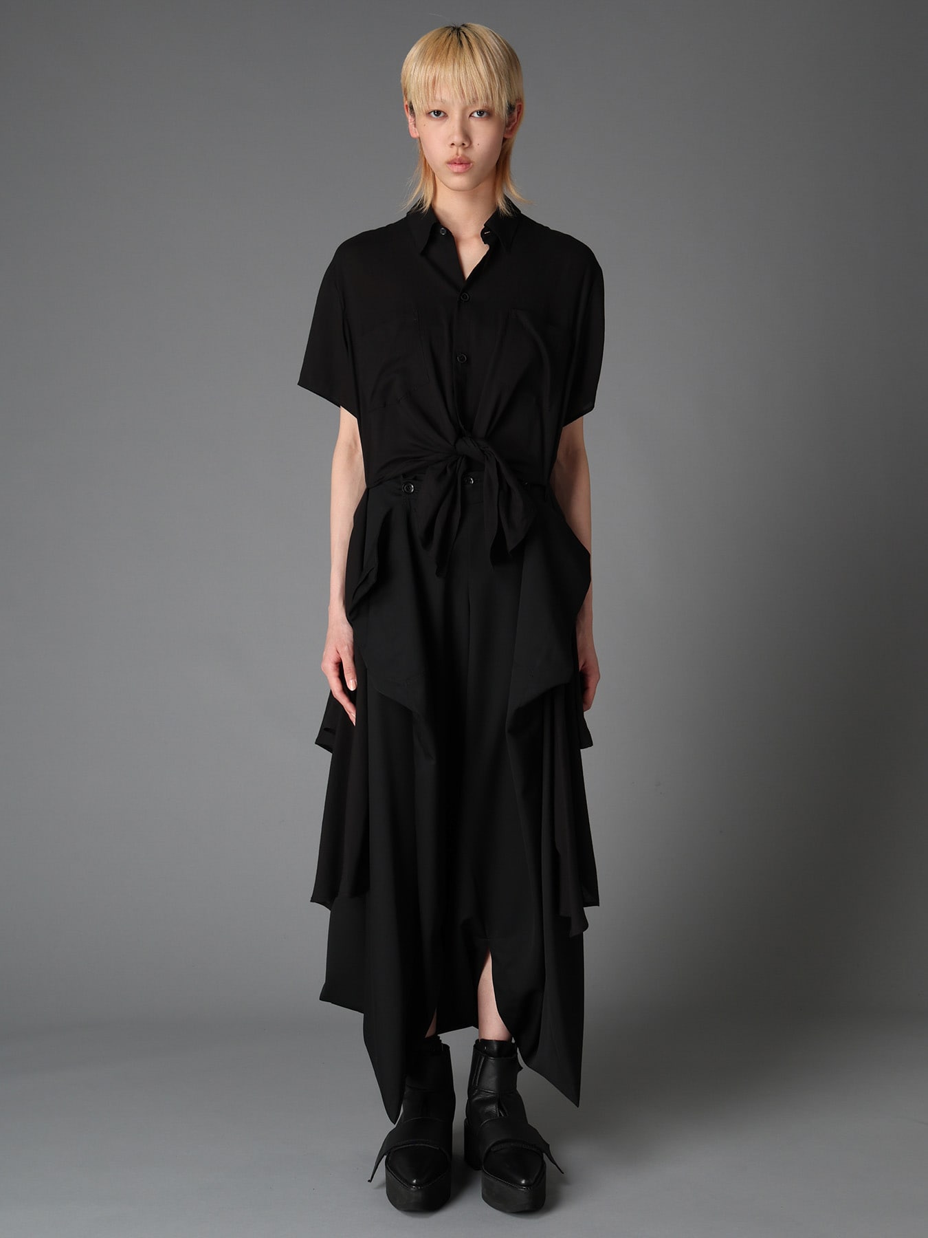 SOFT LAWN FRONT SPLIT LONG SHIRT