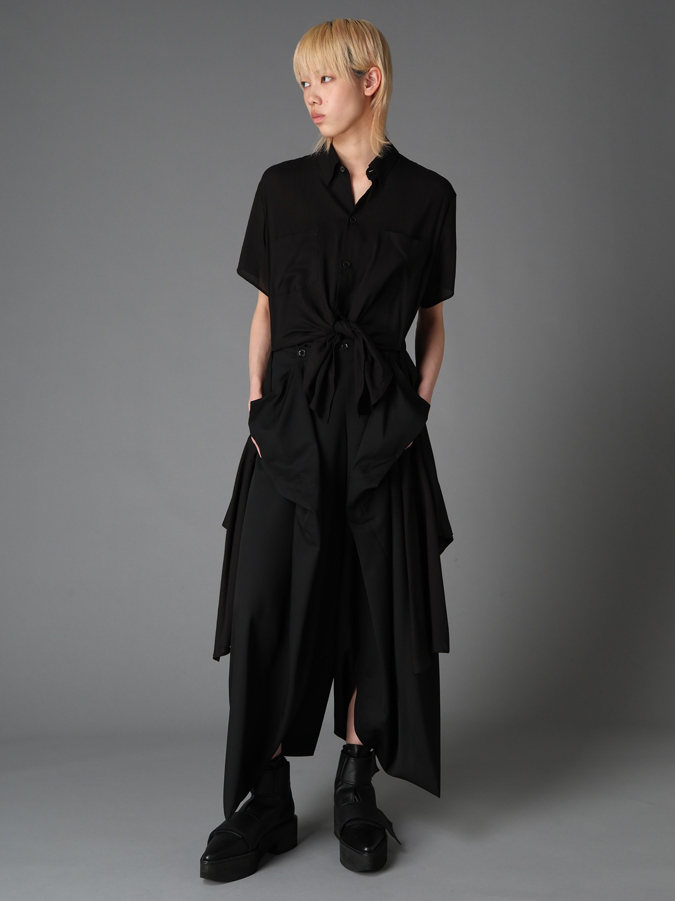 SOFT LAWN FRONT SPLIT LONG SHIRT