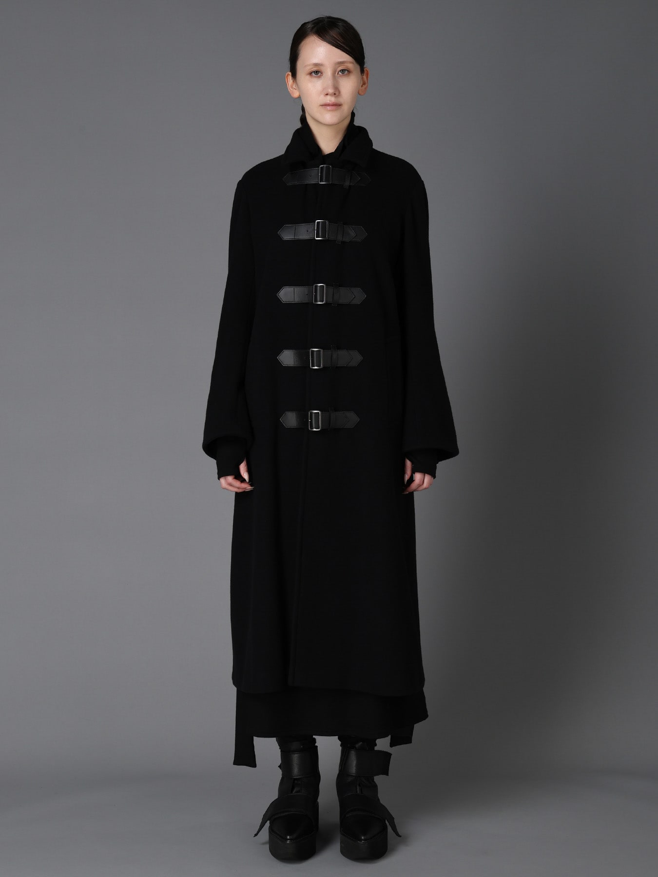 LIGHT MOSSER  BELTED LONG COAT