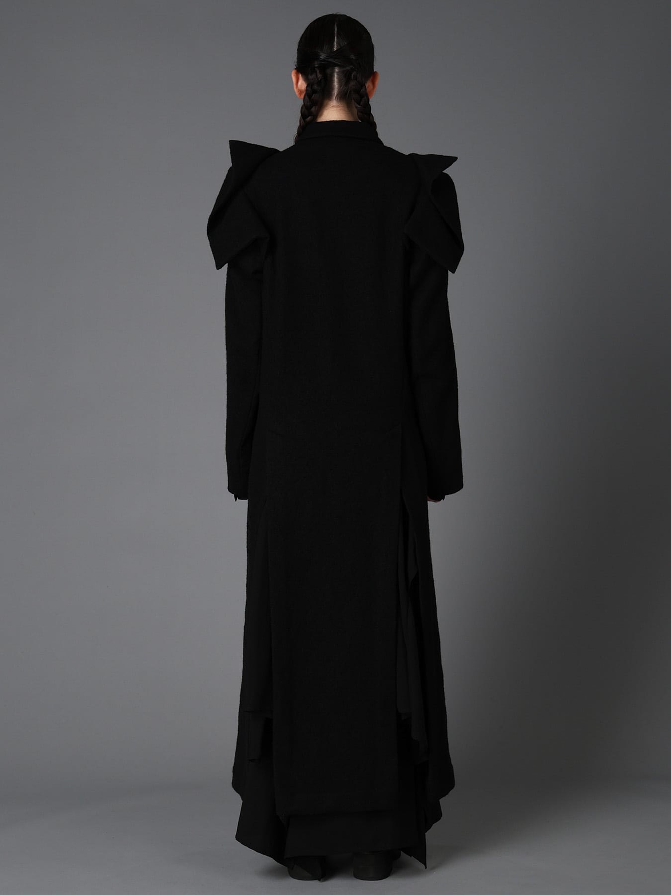 SHRINK SERGE PANELED SHOULDER LONG COAT